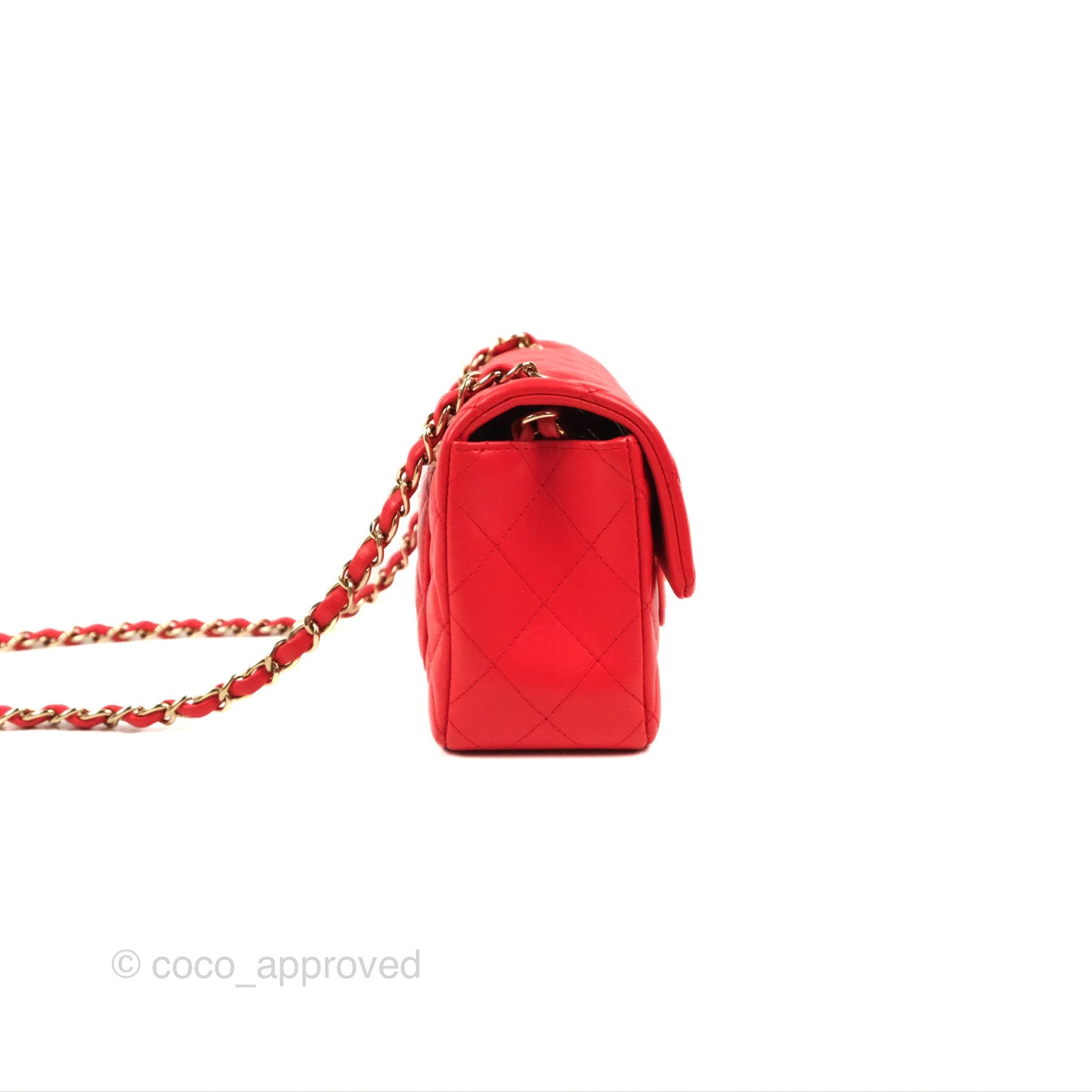 Chanel Quilted Mini Rectangular Flap Red Lambskin Gold Hardware