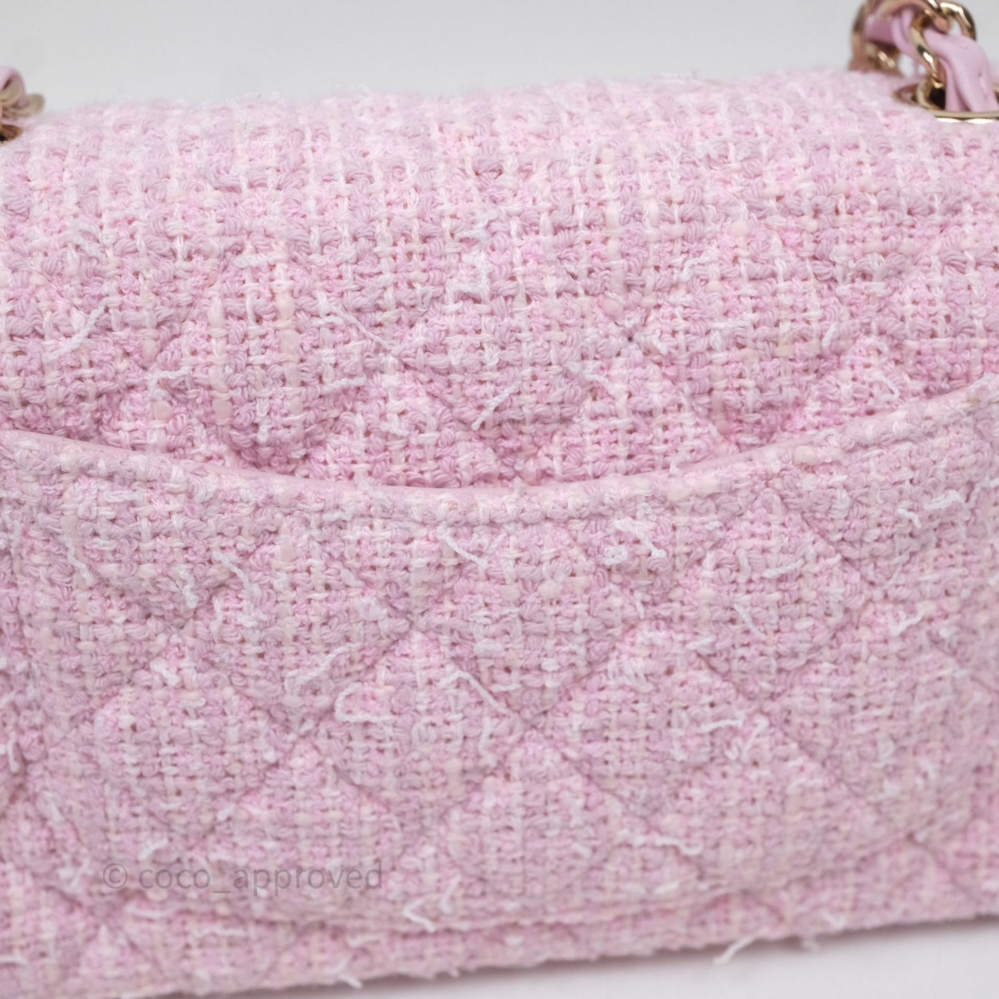 Chanel Classic Mini Rectangular Flap Pink Tweed Gold Hardware