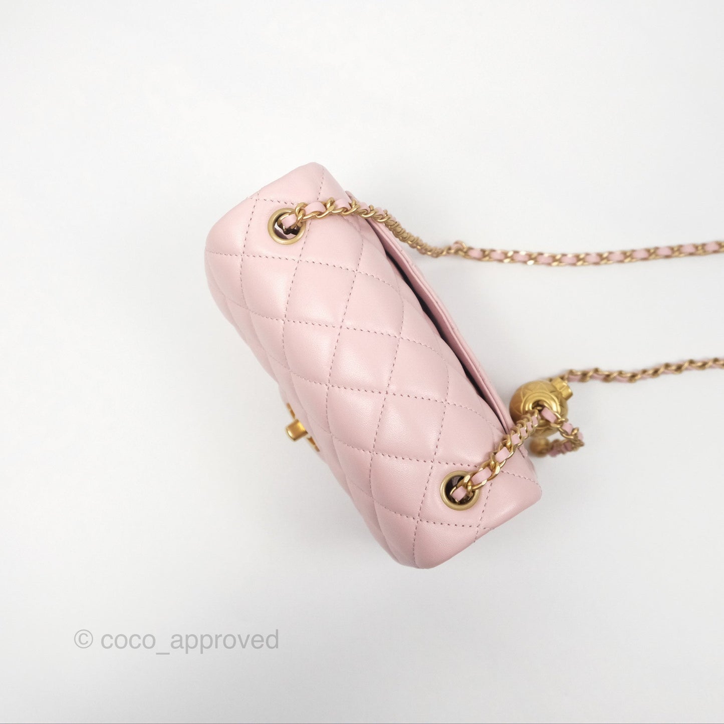 Chanel Pearl Crush Mini Square Quilted Light Pink Lambskin Aged Gold Hardware