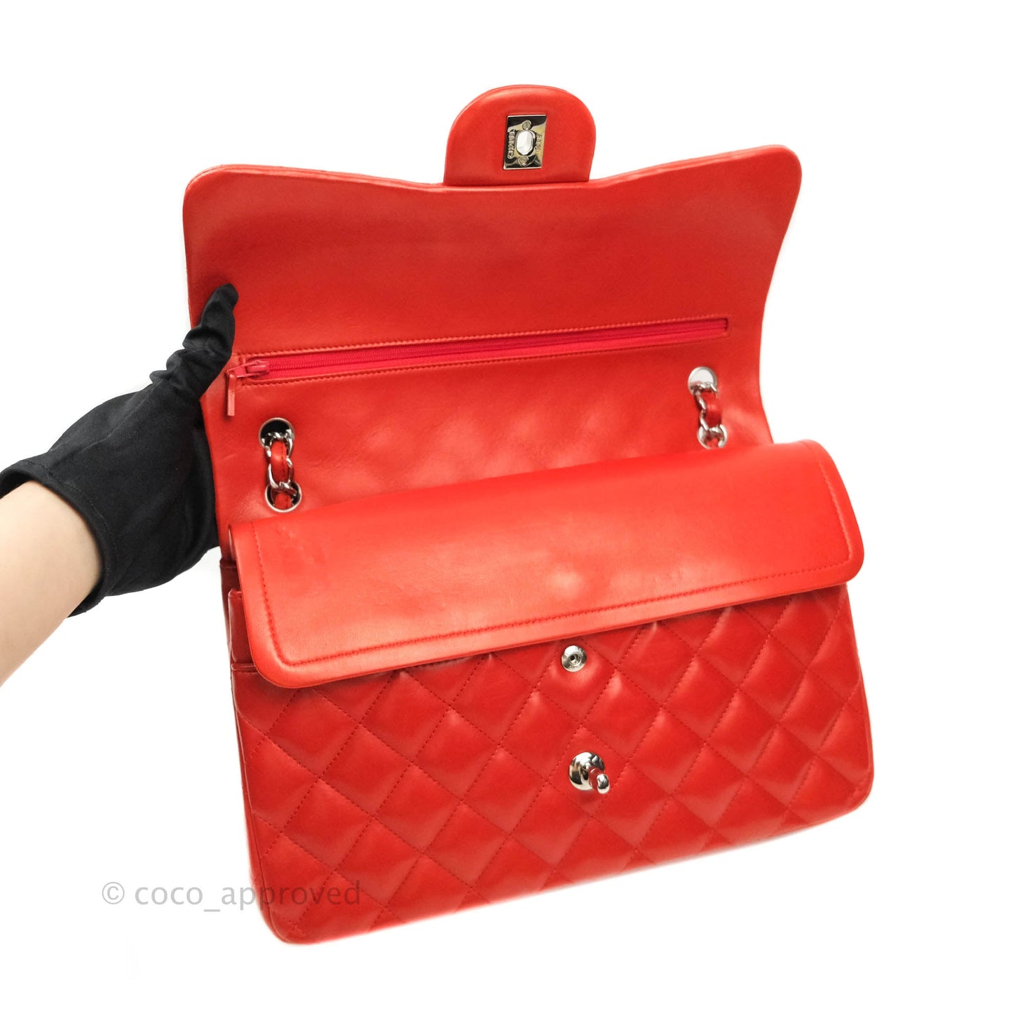 Chanel Jumbo Double Flap Red Lambskin Silver Hardware⁣⁣