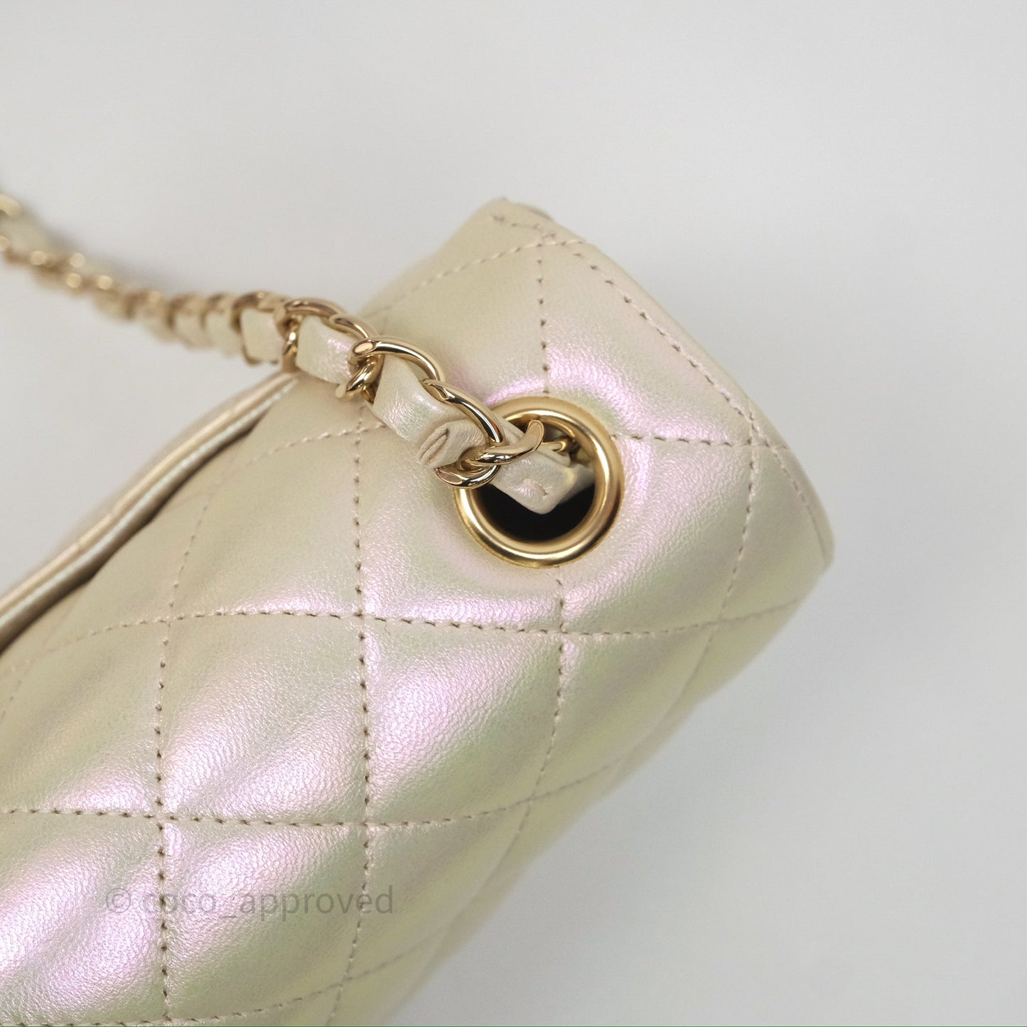 Chanel Mini Rectangular Quilted Iridescent Ivory Lambskin Gold Hardware 20B