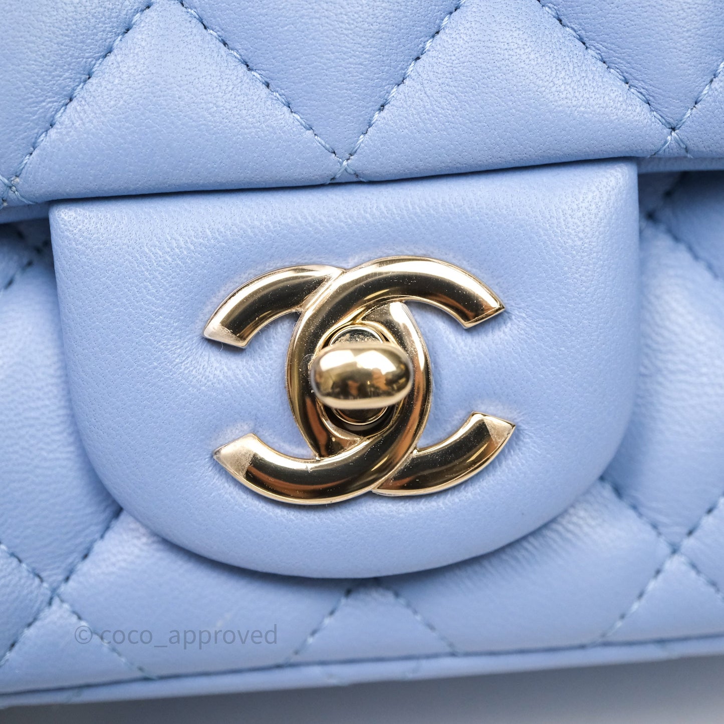 Chanel Mini Square Quilted Sky Blue Lambskin Gold Hardware