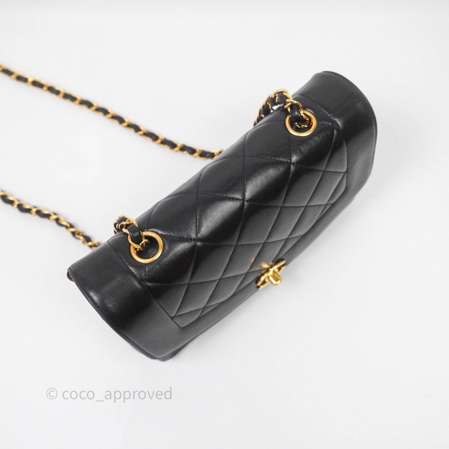Chanel Vintage Small Quilted Classic Diana Flap Bag Black Lambskin 24K Gold Hardware