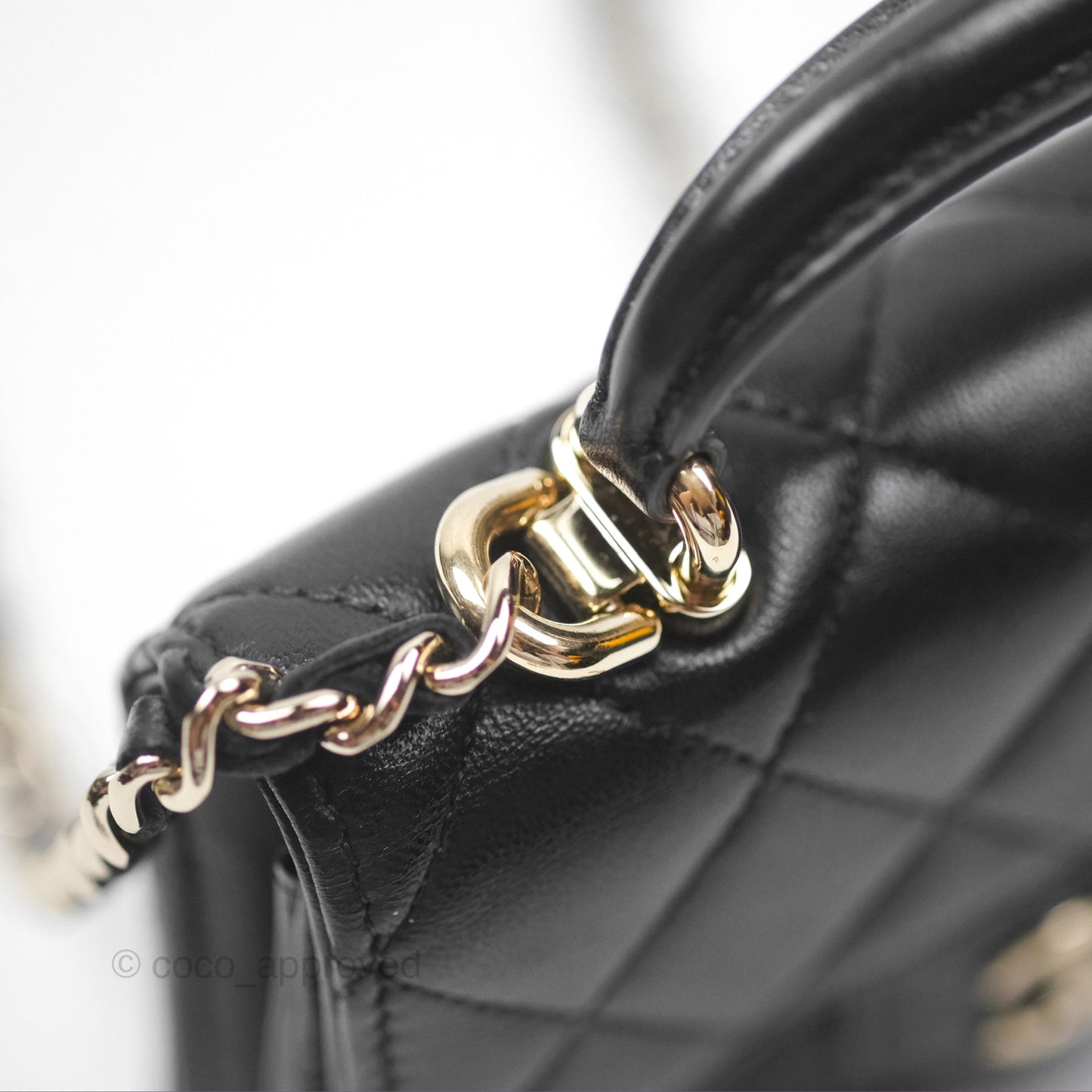 Chanel Mini Handle Flap Coin Purse With Chain Black Lambskin Gold Hardware