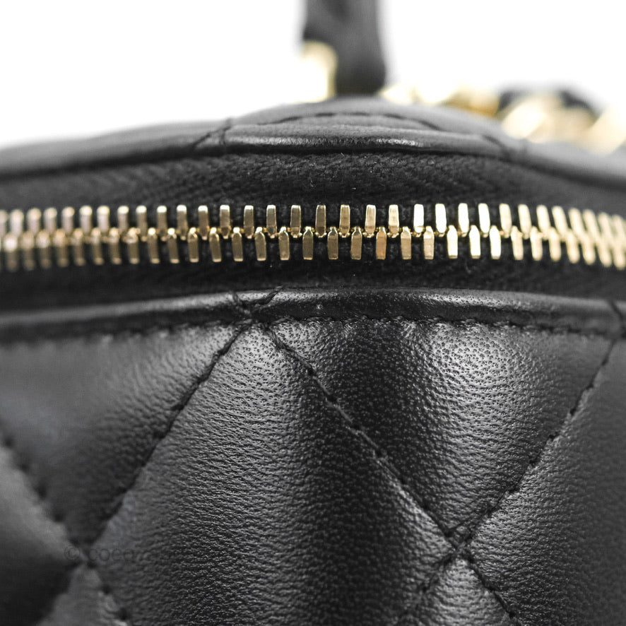 Chanel Vanity Rectangular Top Handle Black Lambskin Gold Hardware