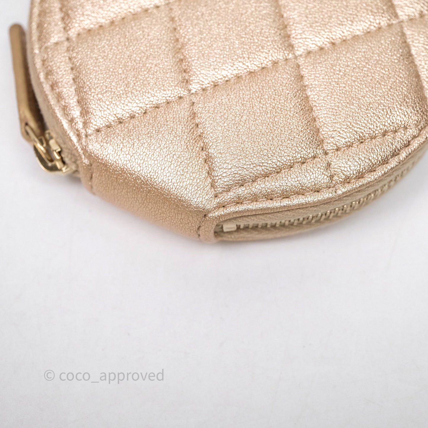 Chanel Quilted Round Coin Purse With Airpods Case Lambskin Metallic Gold Gold Hardware
