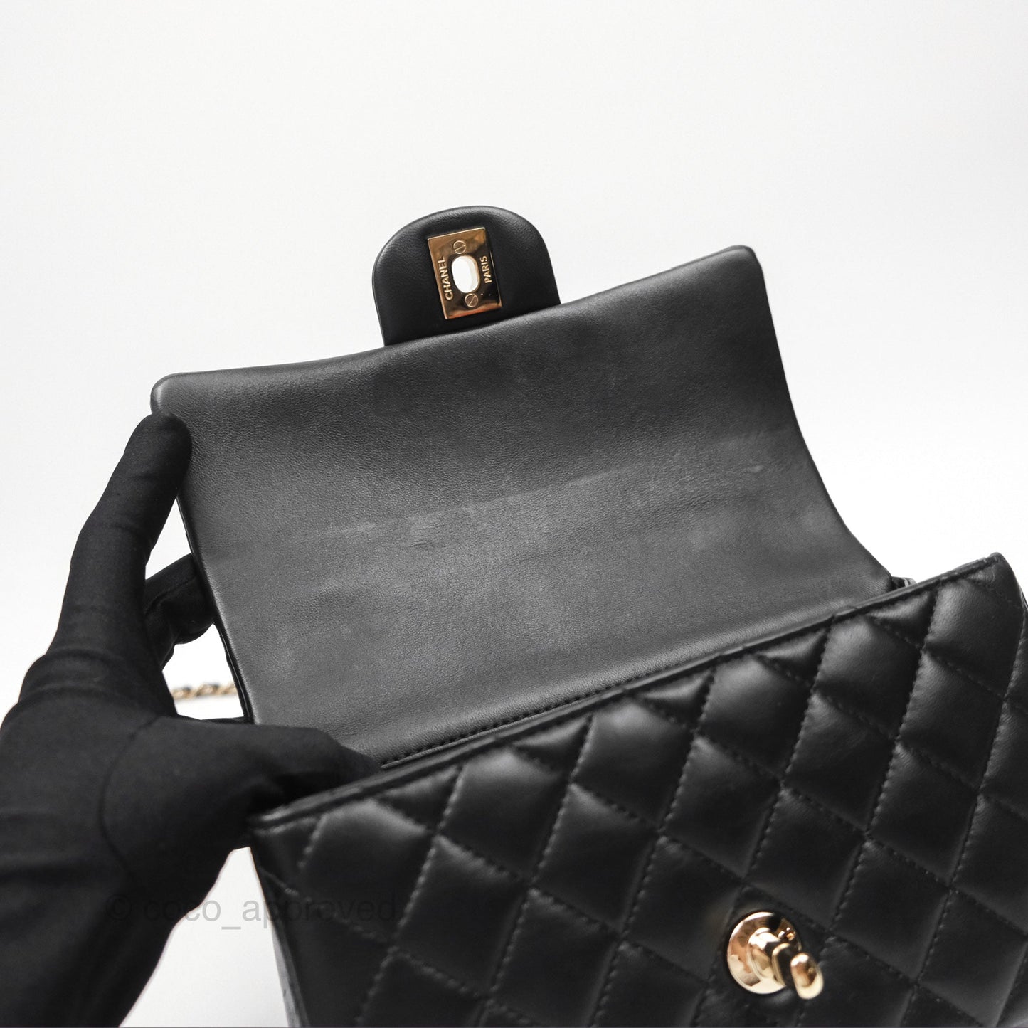 Chanel Top Handle Mini Rectangular Flap Bag Black Lambskin Gold Hardware