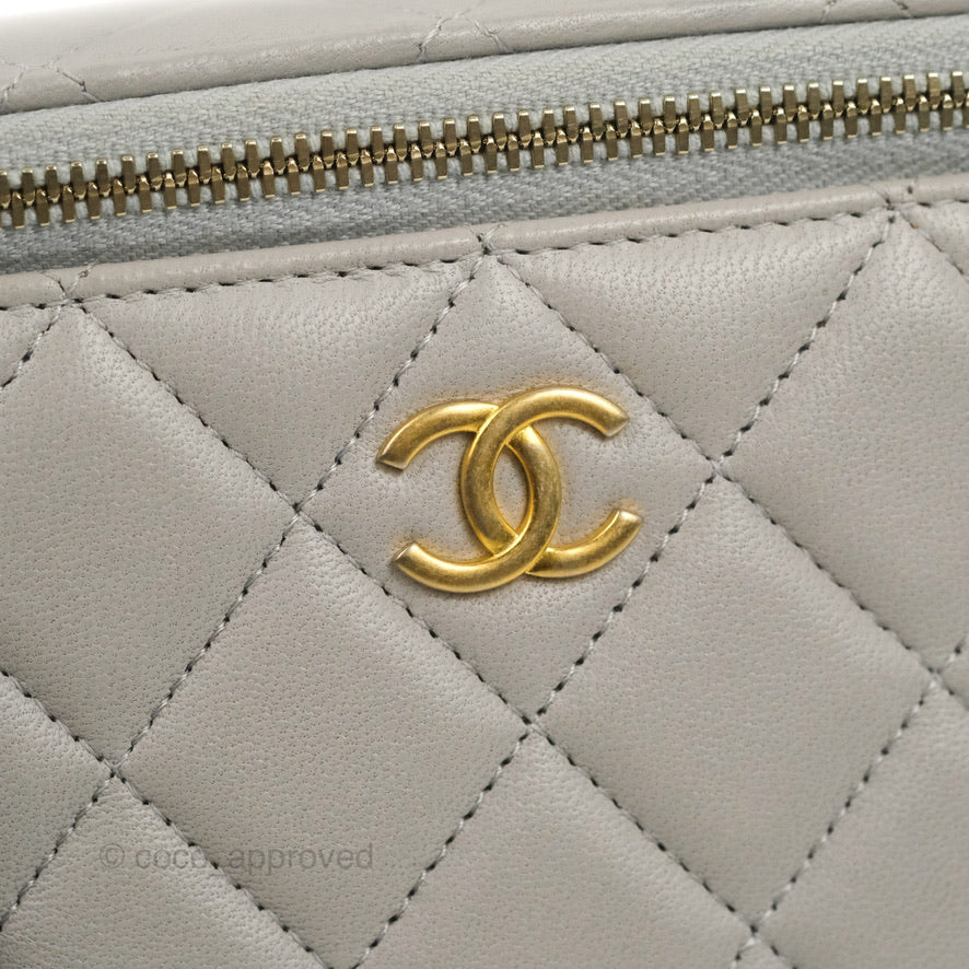 Chanel Vanity Rectangular Top Handle Grey Lambskin Gold Hardware