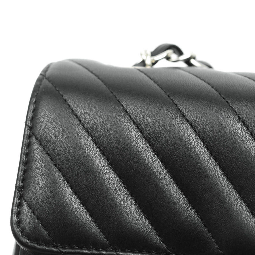 Chanel Chevron Mini Rectangular Flap Black Lambskin Silver Hardware