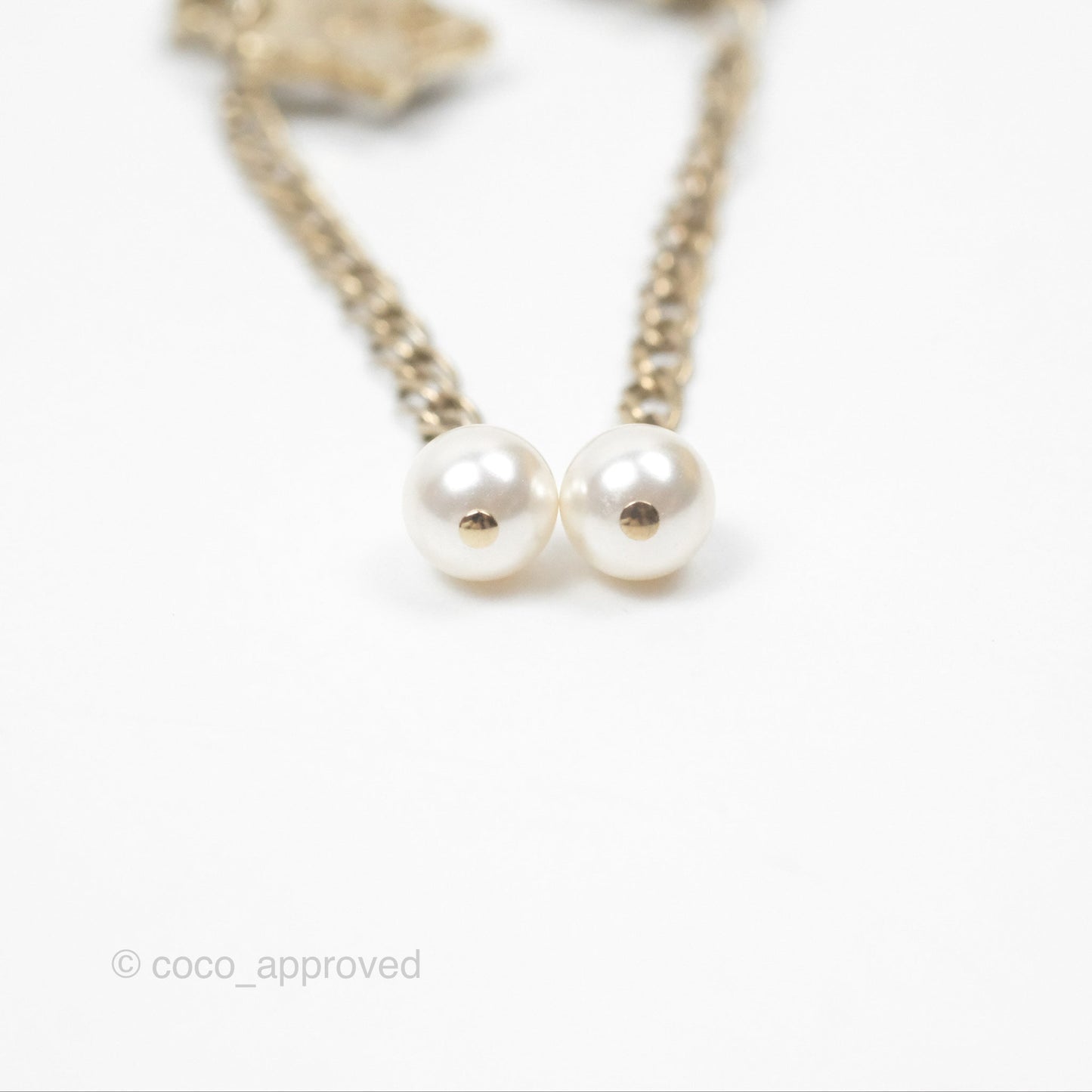 Chanel Star Crystal CC Pearl Ball Drop Earrings Gold Tone 19K