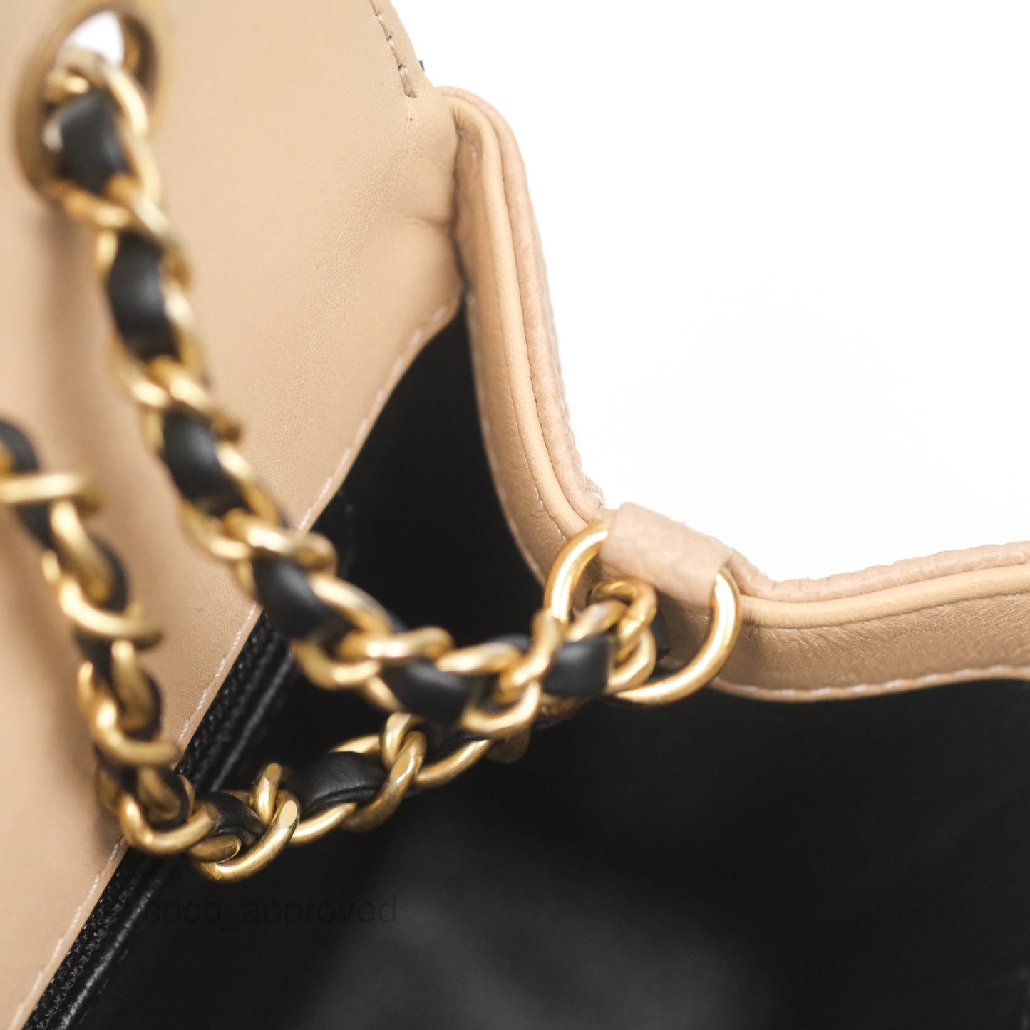 Chanel Small CC Filigree Flap Quilted Beige Black Caviar