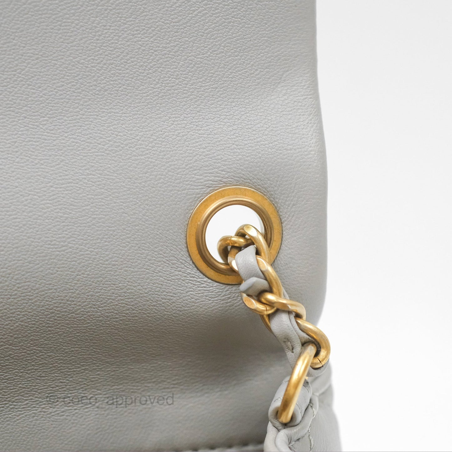 Chanel Pearl Crush Mini Square Quilted Light Grey Lambskin Aged Gold Hardware