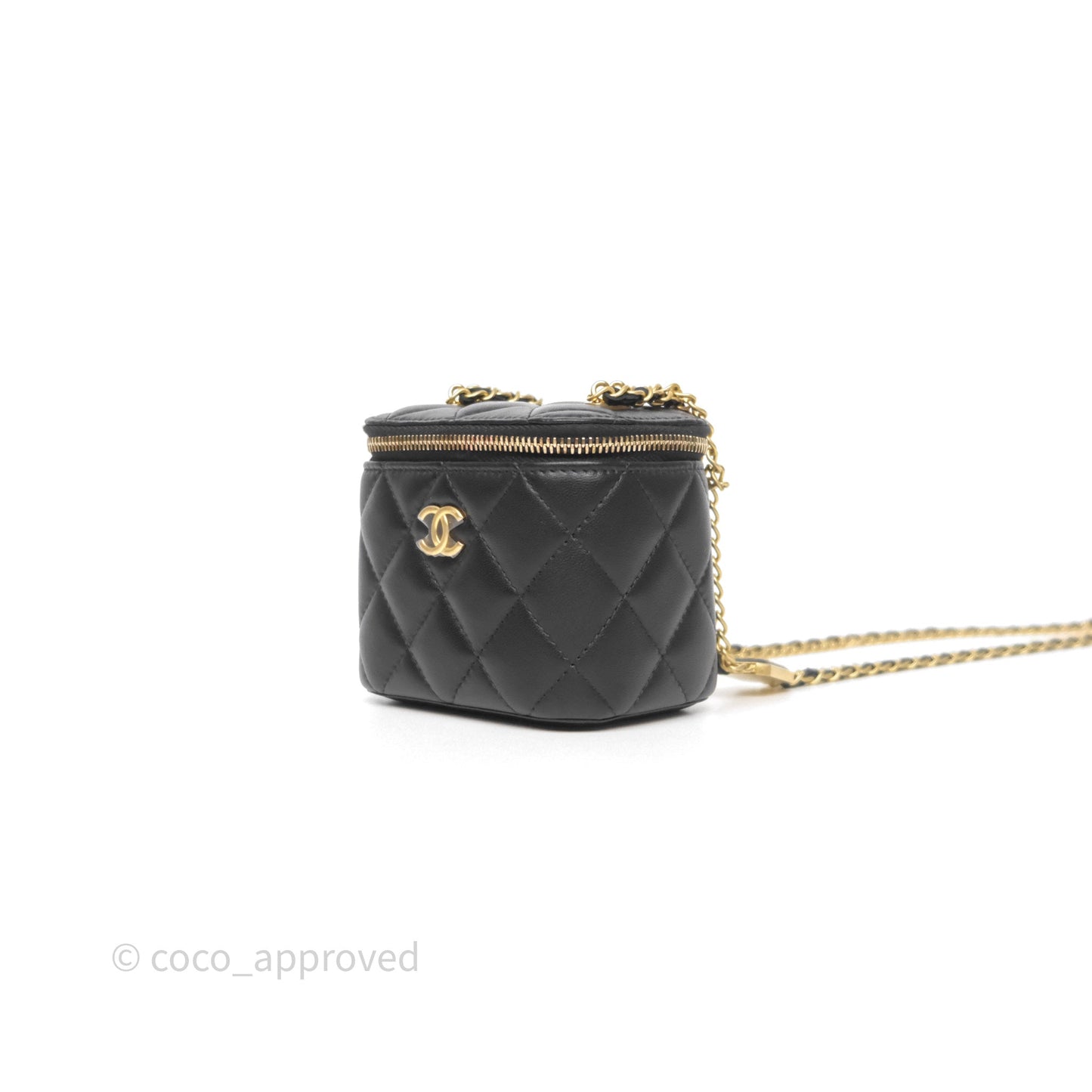 Chanel Mini Vanity With Double Chain Black Lambskin Aged Gold Hardware