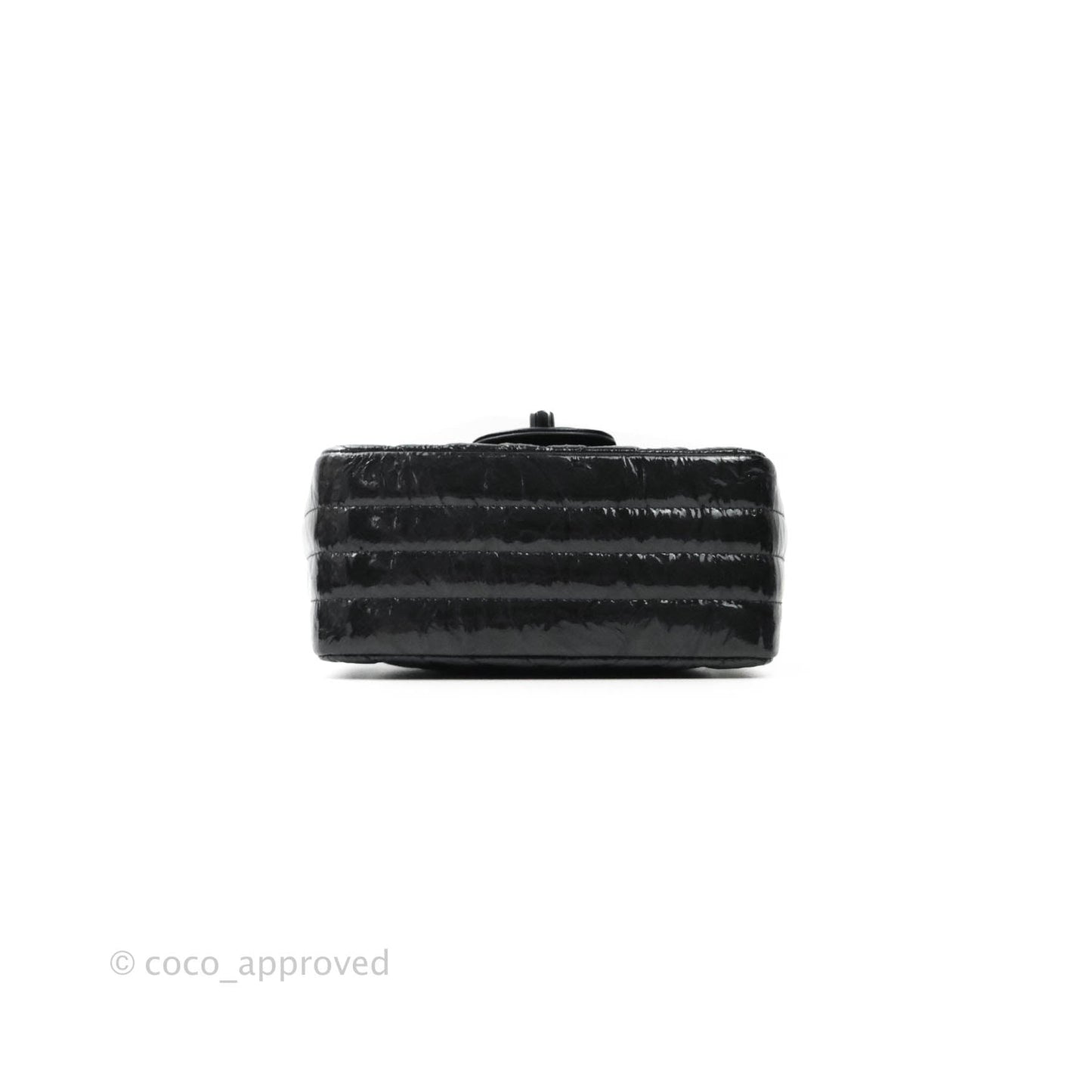 Chanel Mini Square Chevron Black Crumpled Metallic Patent So Black