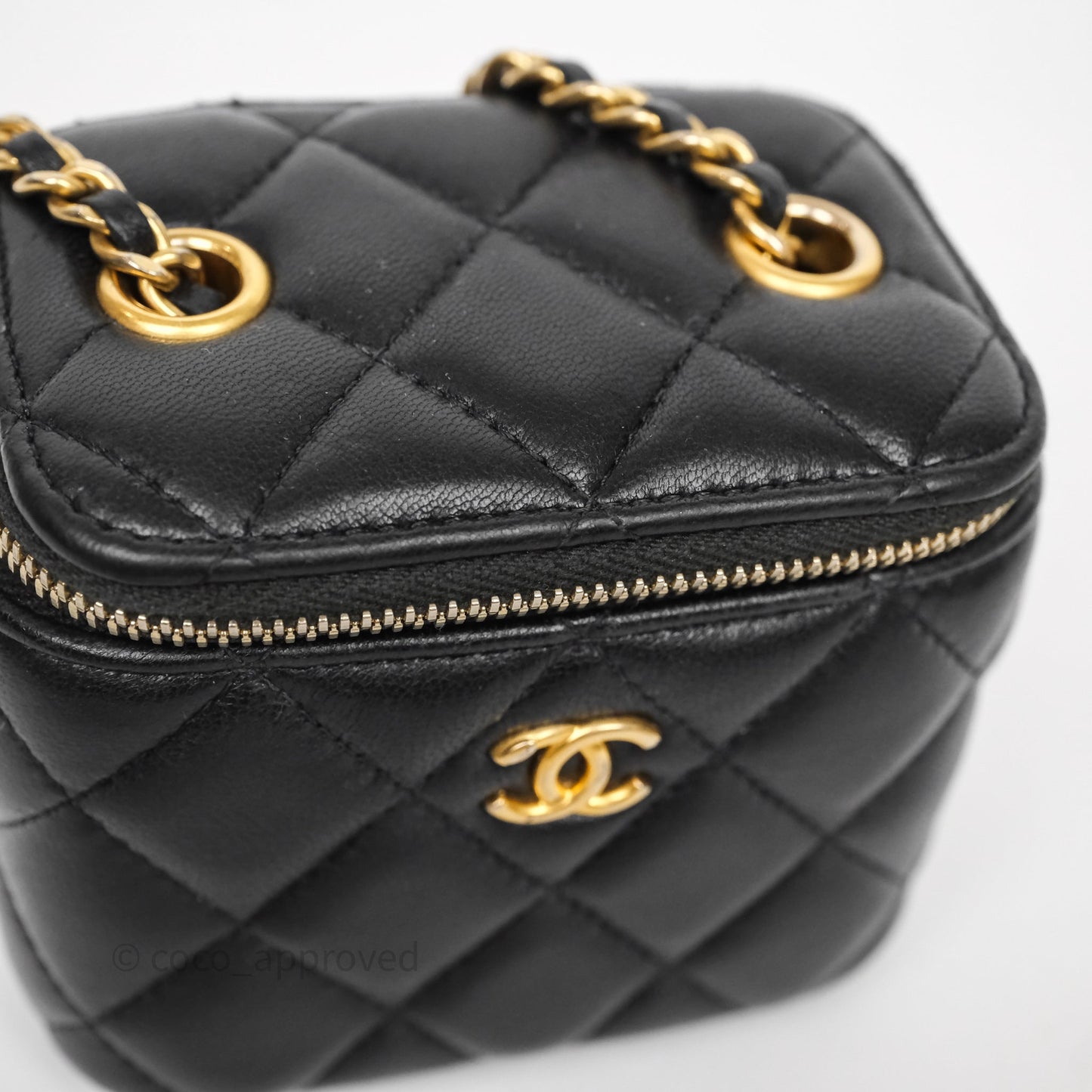 Chanel Mini Black Lambskin Vanity Pearl Crush With Chain Gold Hardware