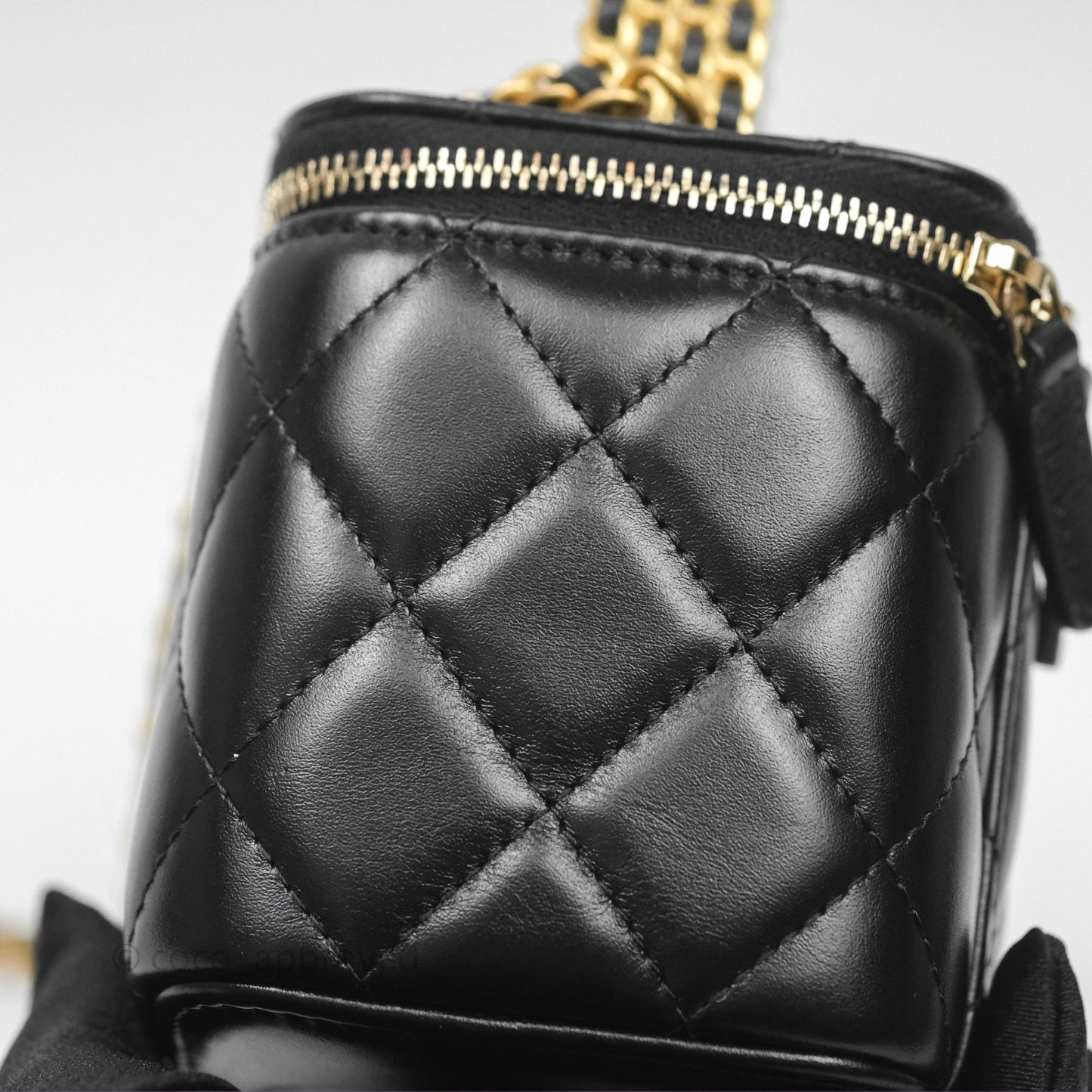 Chanel Vanity Rectangular with Top Handle Black Lambskin Aged Gold Hardware