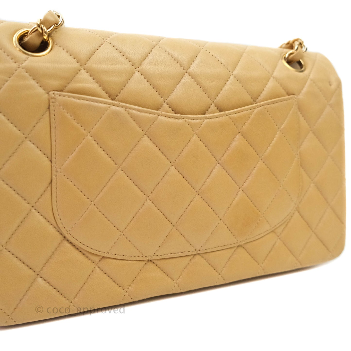 Chanel Classic Vintage M/L Medium Double Flap Bag Beige Lambskin 24K Gold Hardware