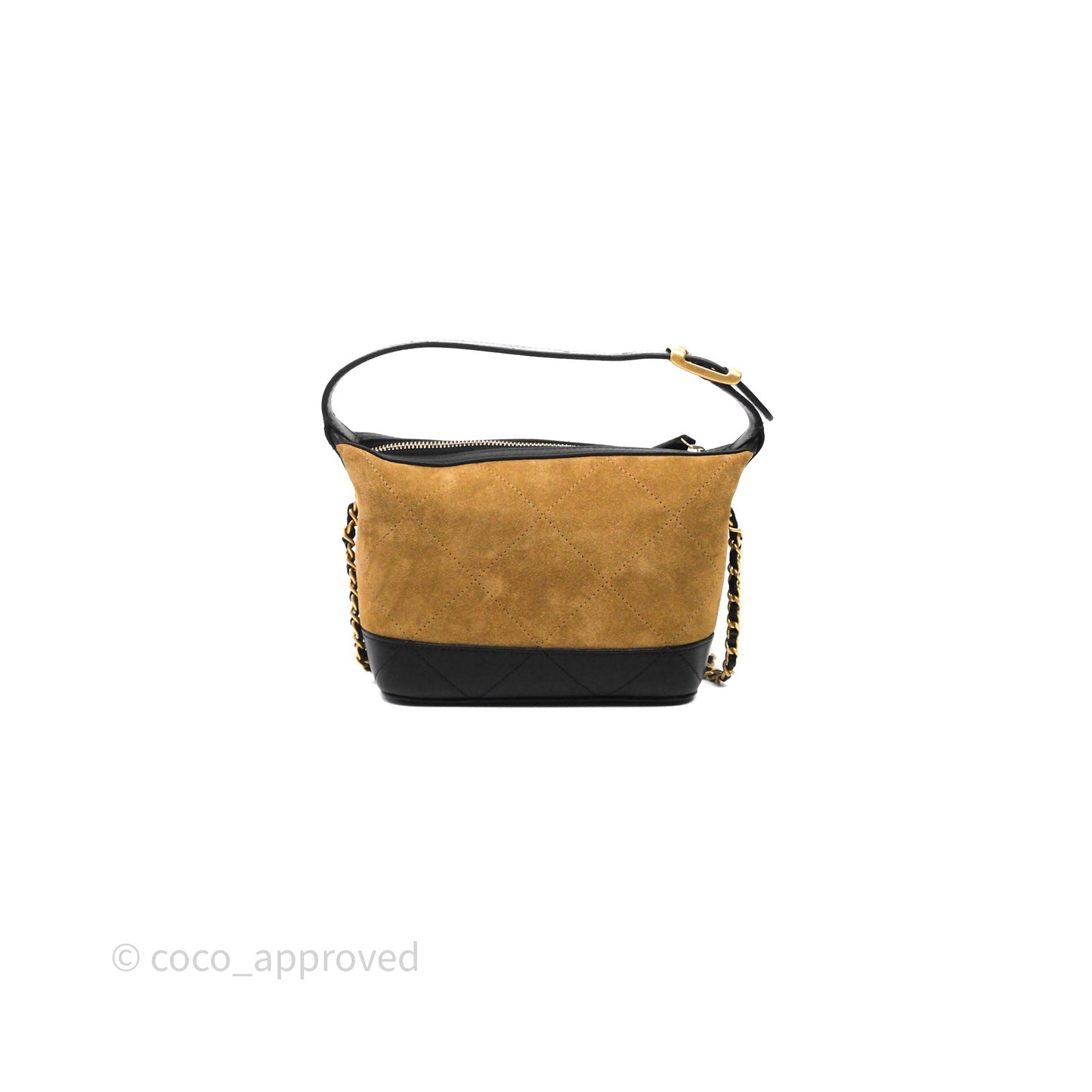 Chanel Hobo with Chain Brown Suede/ Black Calfskin Gold Hardware