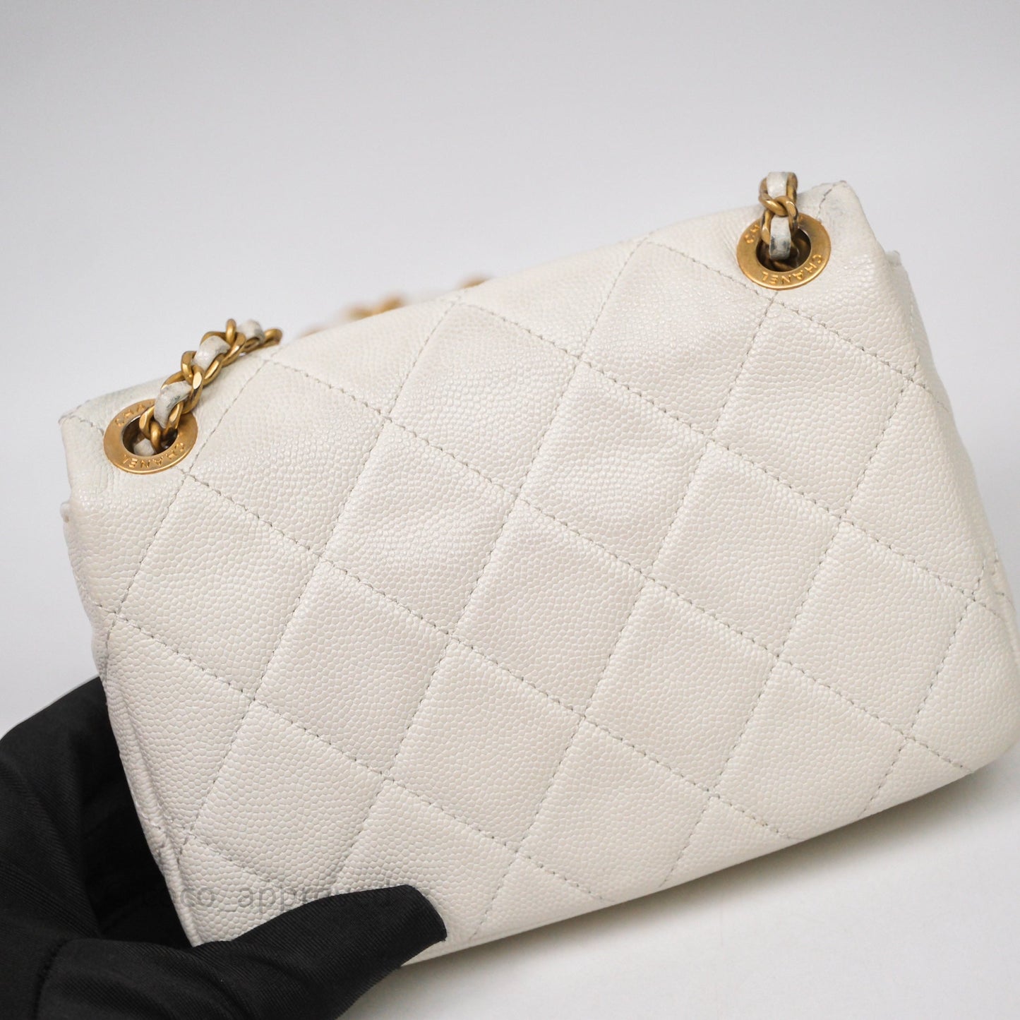 Chanel Mini Flap White Caviar Bag Double Chain Gold Hardware