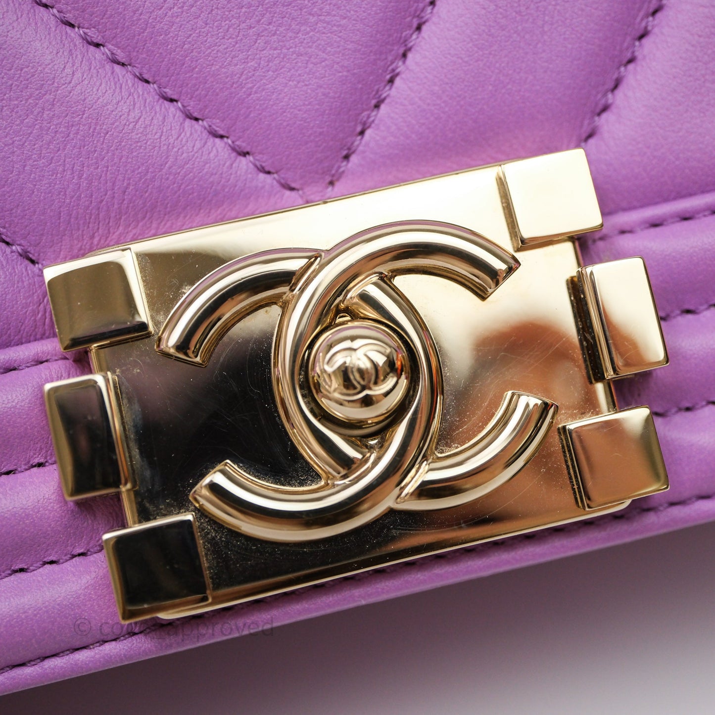 Chanel Chevron Small Boy Purple Calfskin Gold Hardware