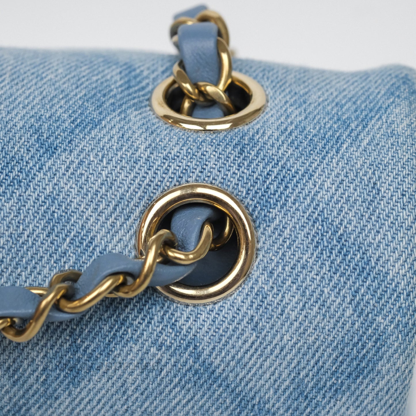 Chanel Quilted Small Double Flap Blue Printed Denim Gold Hardware
