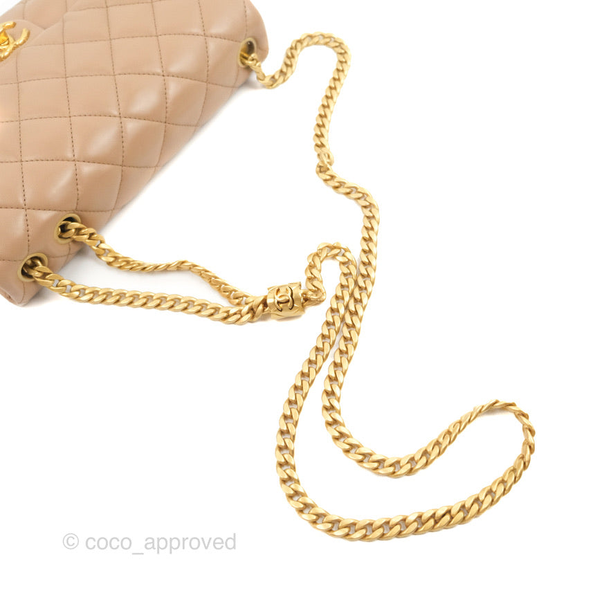 Chanel Flap Bag with Adjustable Strap Beige Lambskin Aged Gold Hardware 22K