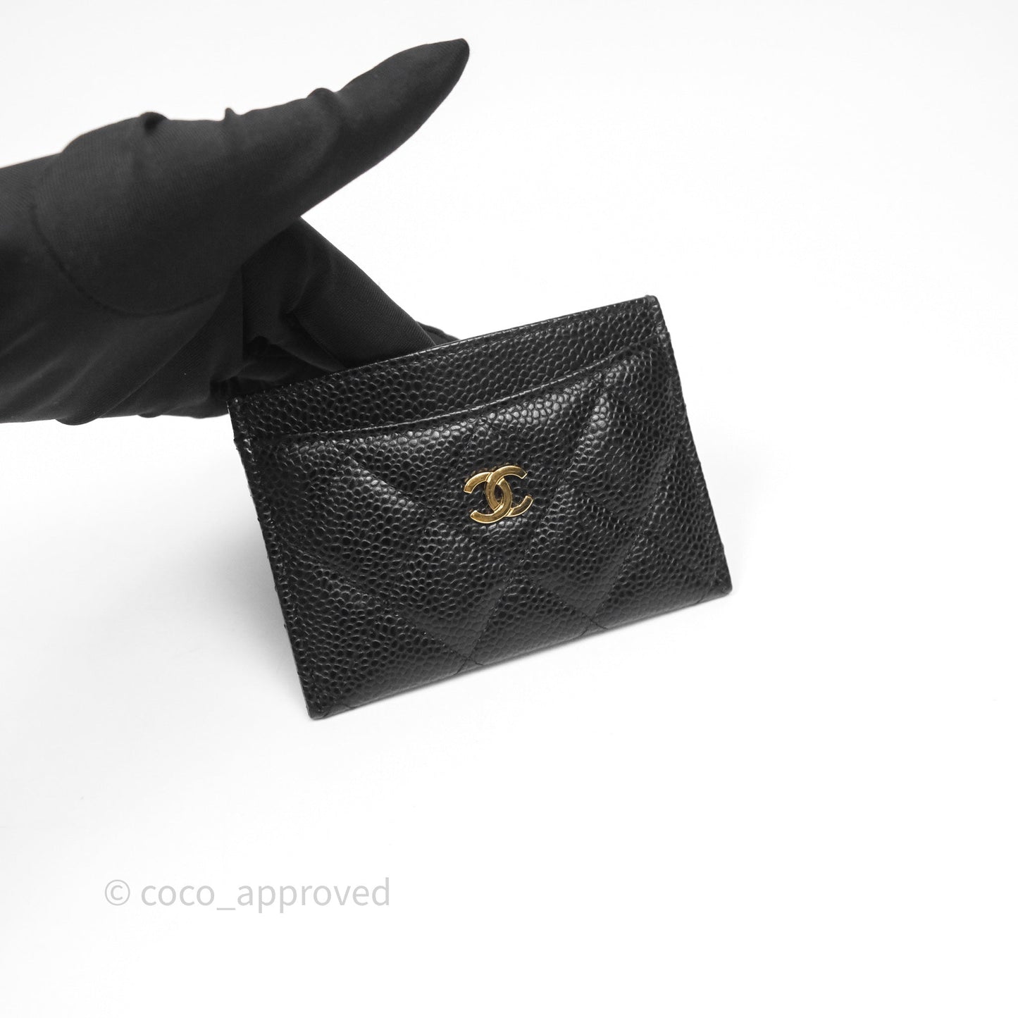 Chanel Classic Flat Card Holder Black Caviar Gold Hardware