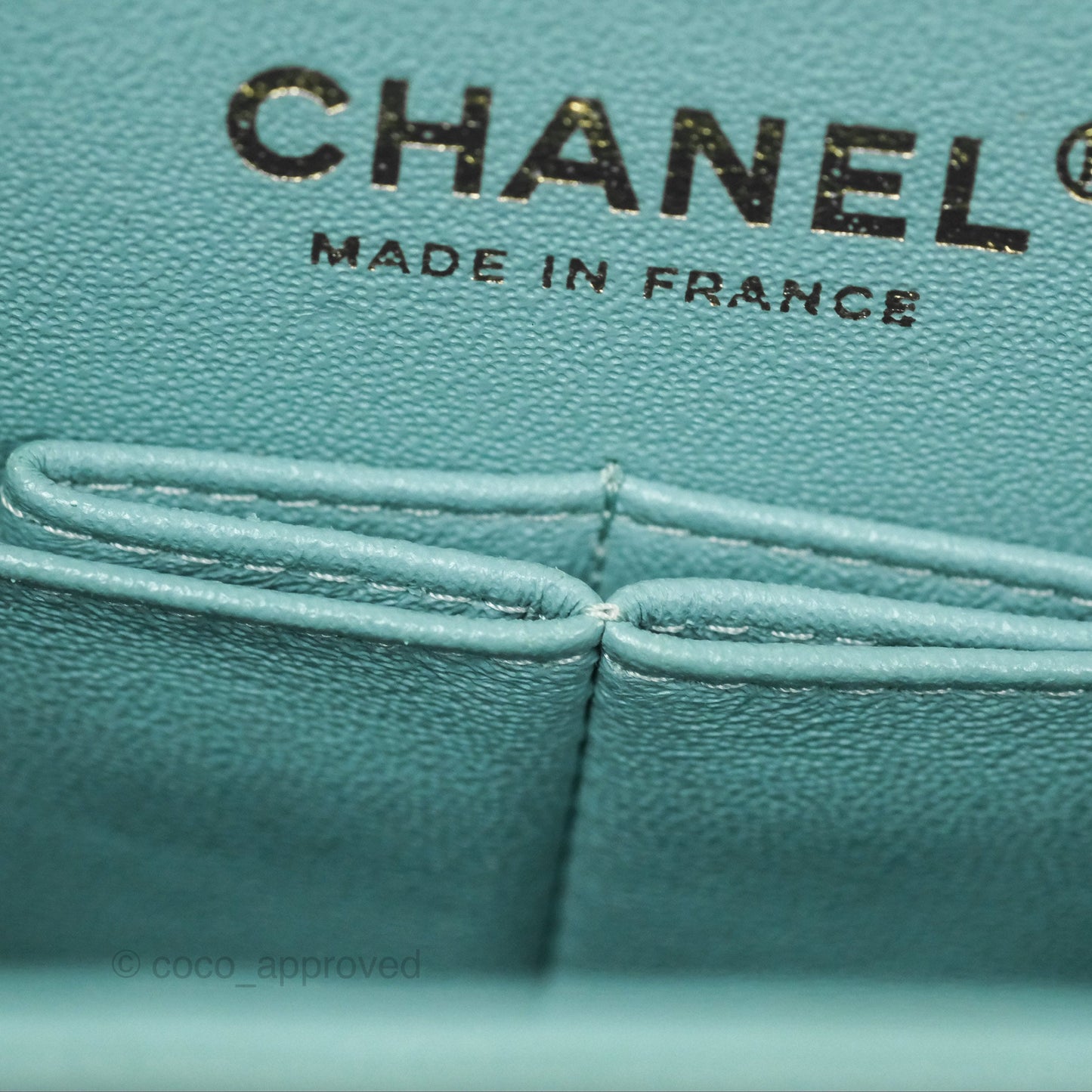 Chanel Small Classic Quilted Flap Tiffany Green Caviar Gold Hardware