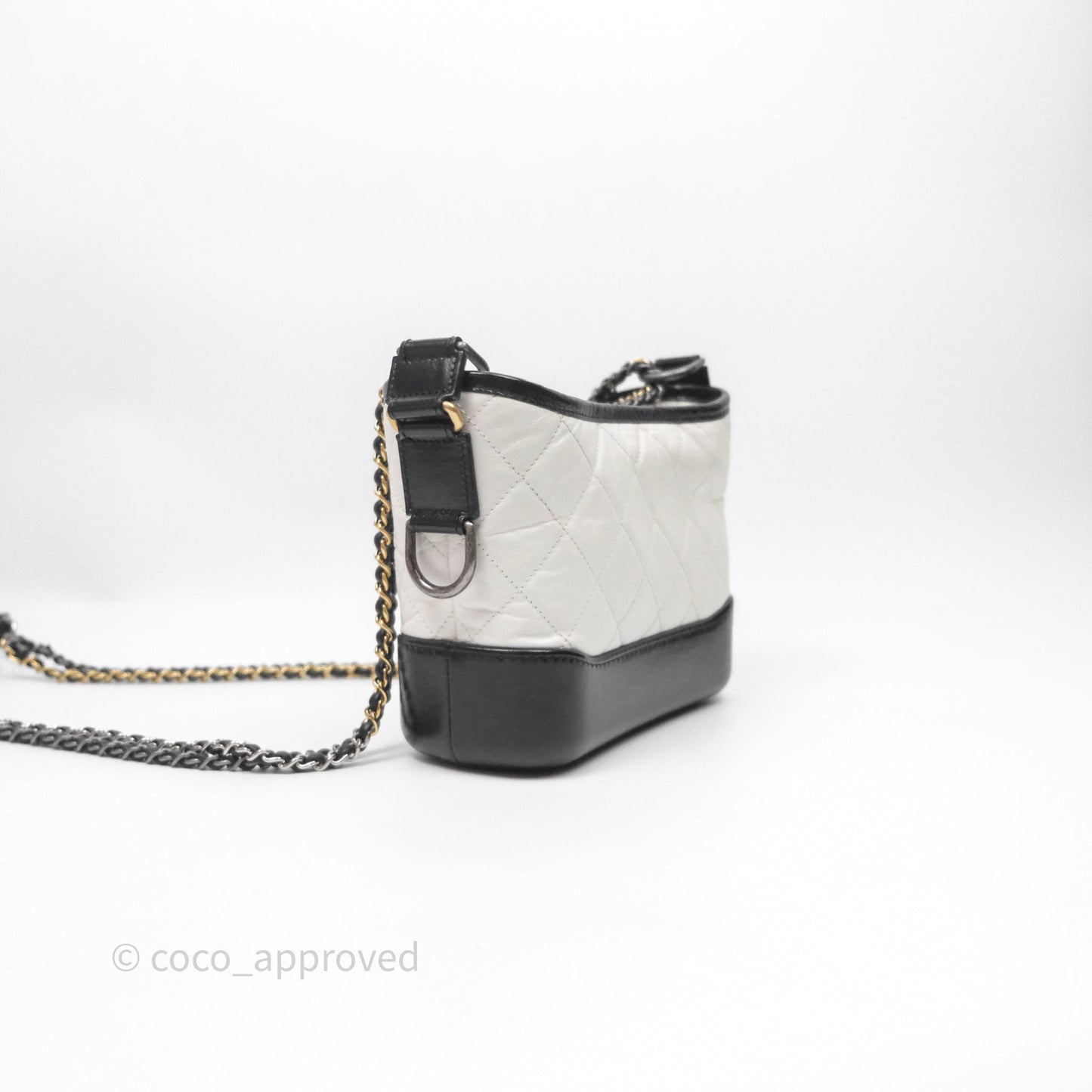 Chanel Quilted Small Gabrielle Hobo Black White Aged Calfskin Mixed Hardware