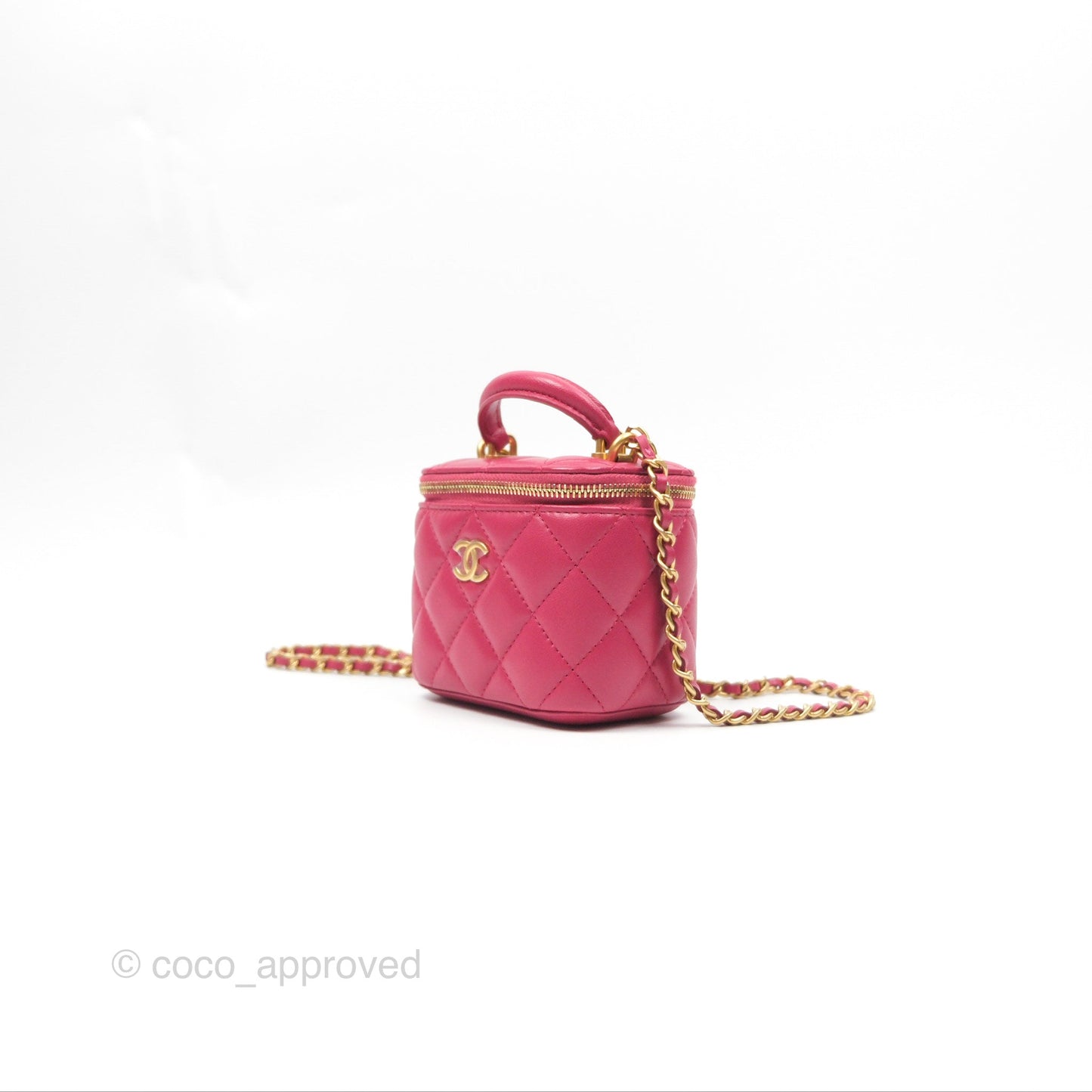 Chanel Mini Top Handle Vanity With Chain Dark Pink Lambskin Aged Gold Hardware
