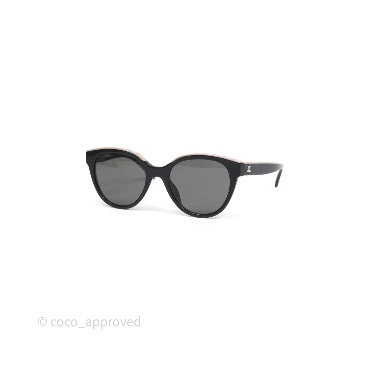 Chanel Logo Butterfly Sunglasses Black Beige Acetate