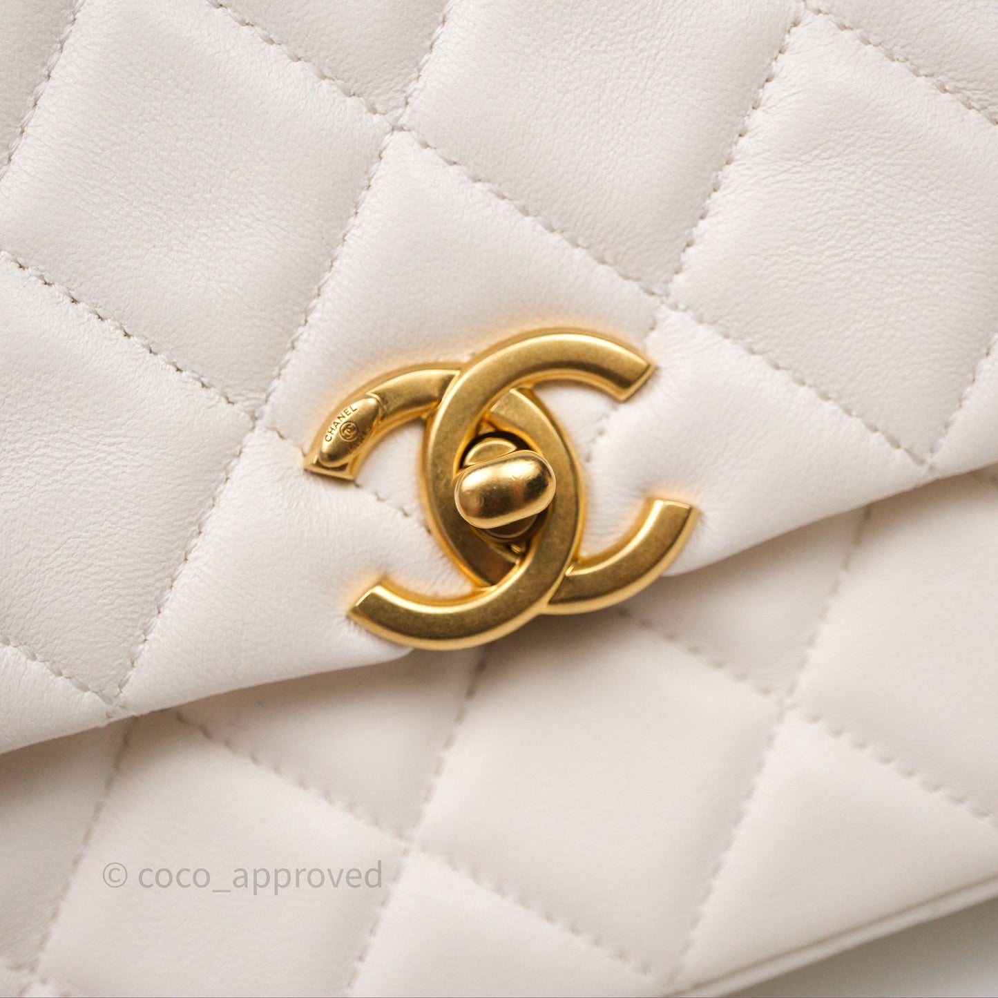 Chanel Flap Bag with Pearl Chain Ivory White Aged Gold Hardware 25P