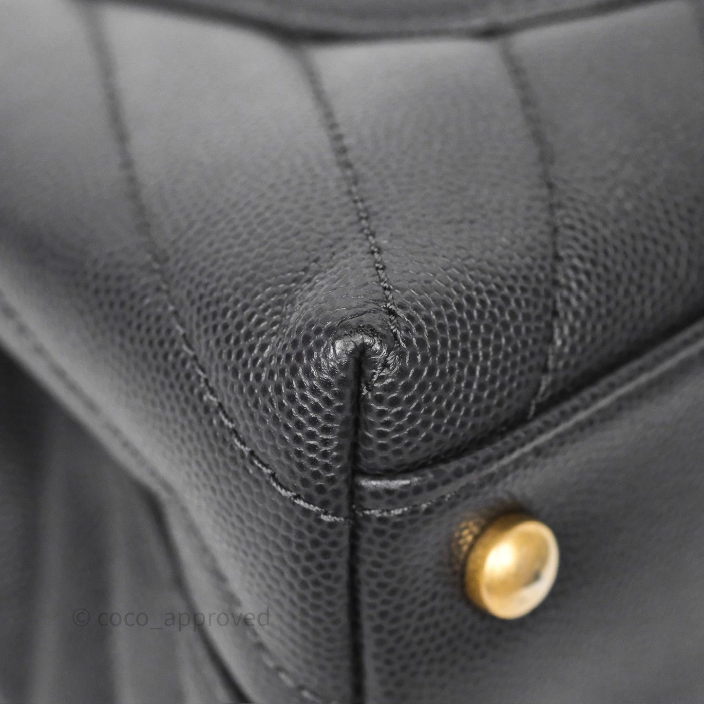Chanel Small Coco Handle Chevron Dark Grey Caviar Aged Gold Hardware
