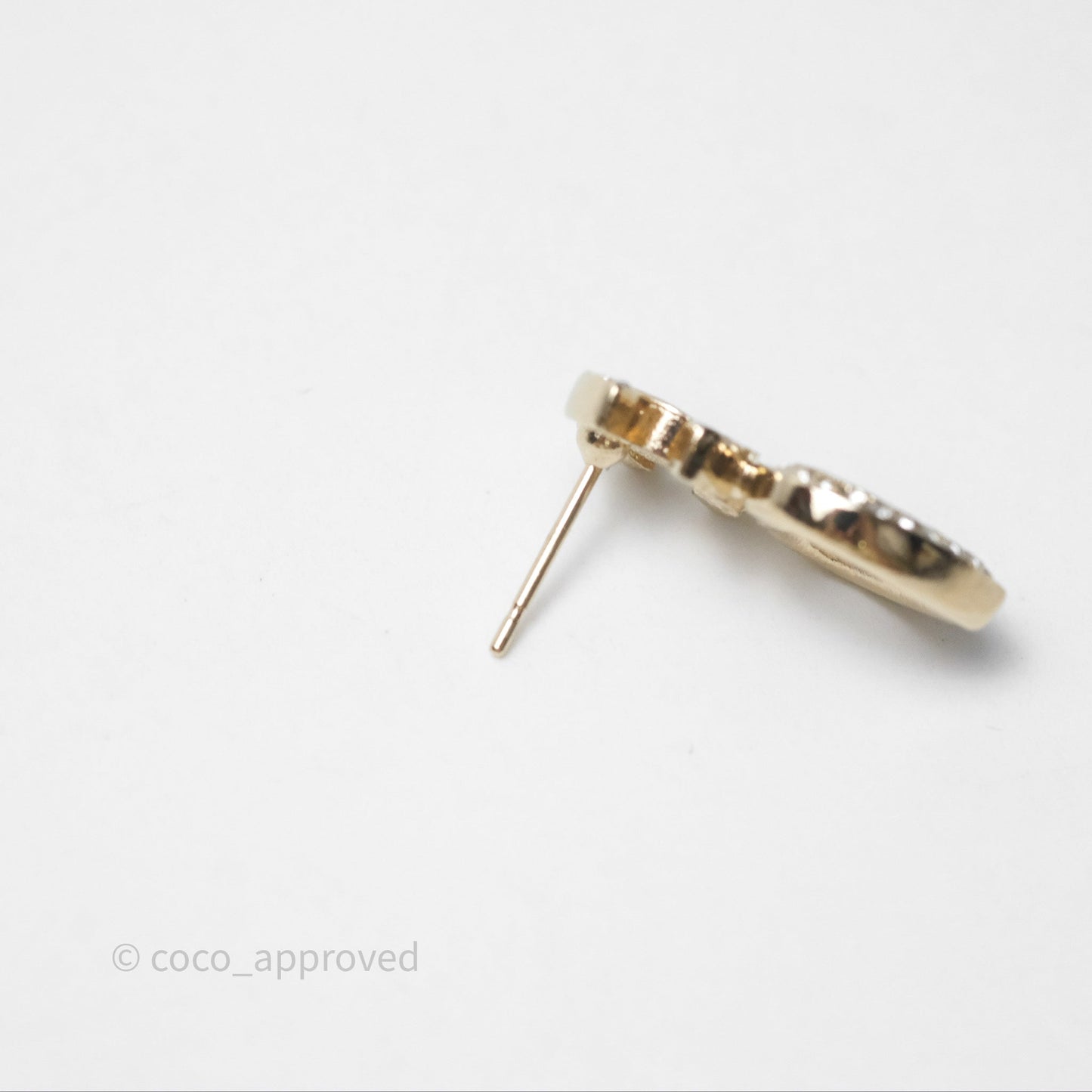 Chanel Crystal CC Heart Earrings Gold Tone 23B