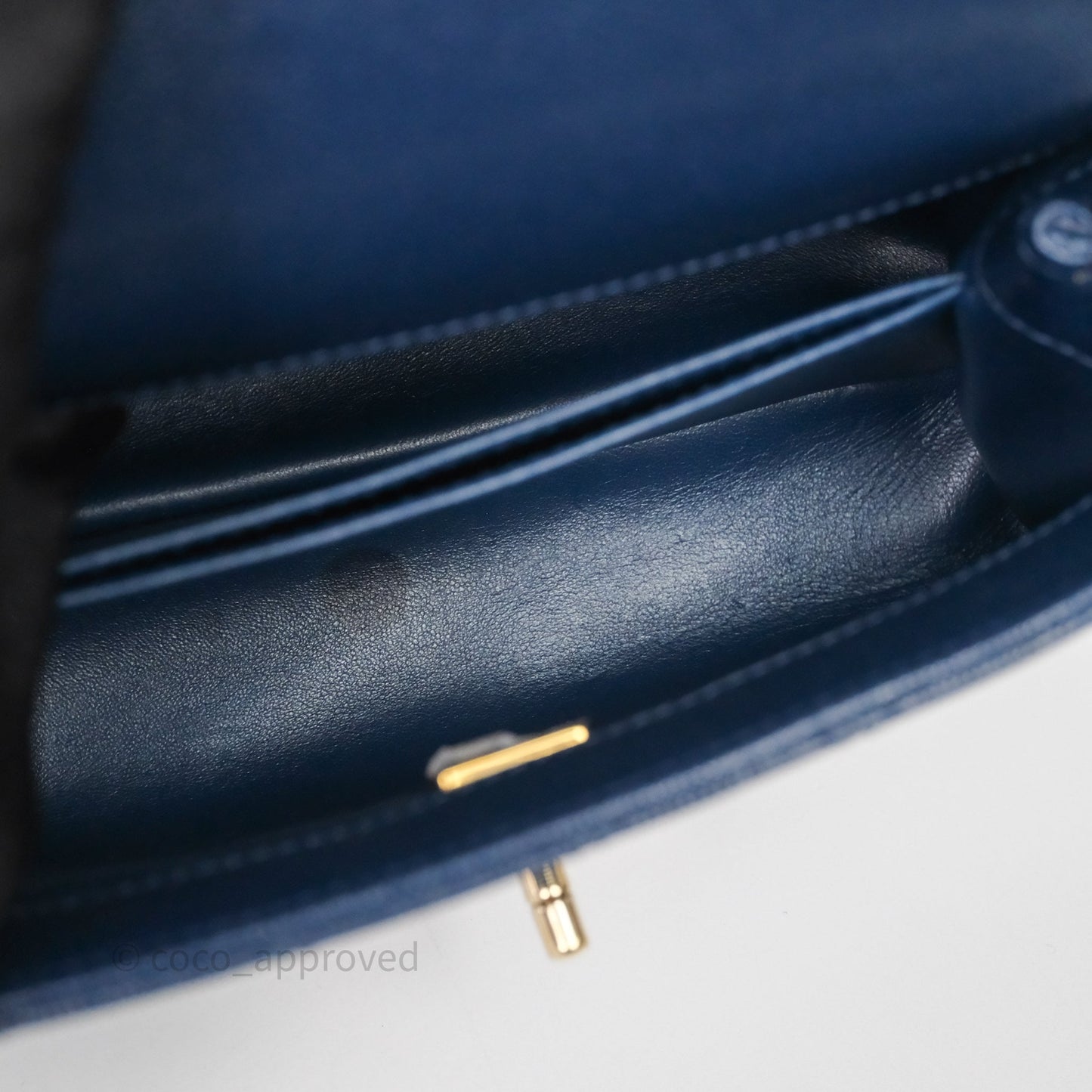 Chanel Small Coco Handle Navy Caviar Gold Hardware Lizard Handle