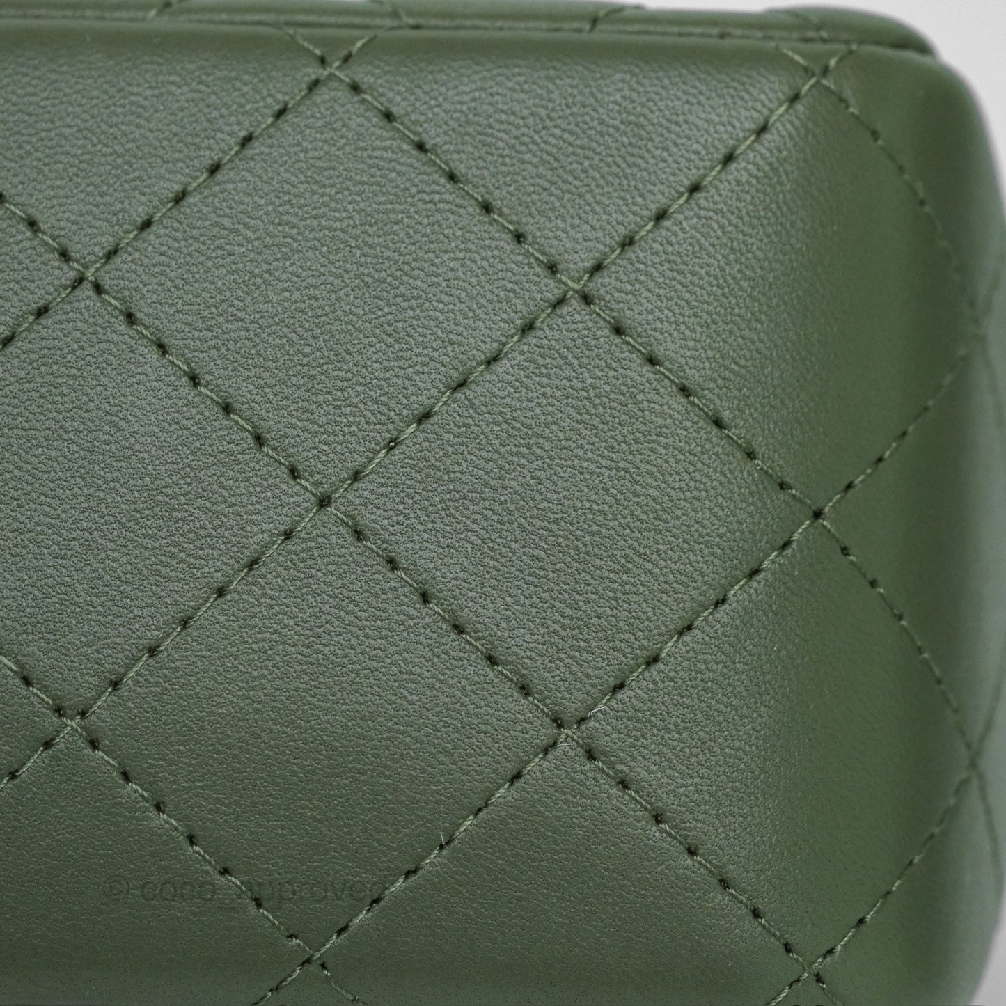 Chanel Mini Square Flap Quilted Olive Green Lambskin Gold Hardware