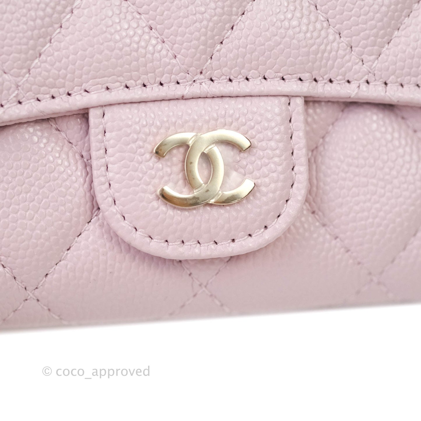 Chanel Caviar Quilted Flap Card Holder Lilac Rose Clair Gold Hardware 21S