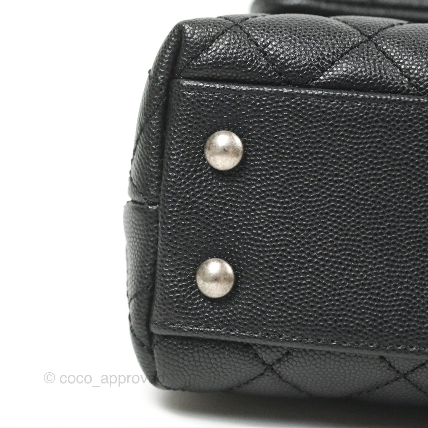 Chanel Small Coco Handle Quilted Black Caviar Ruthenium Hardware Olive Lizard Handle