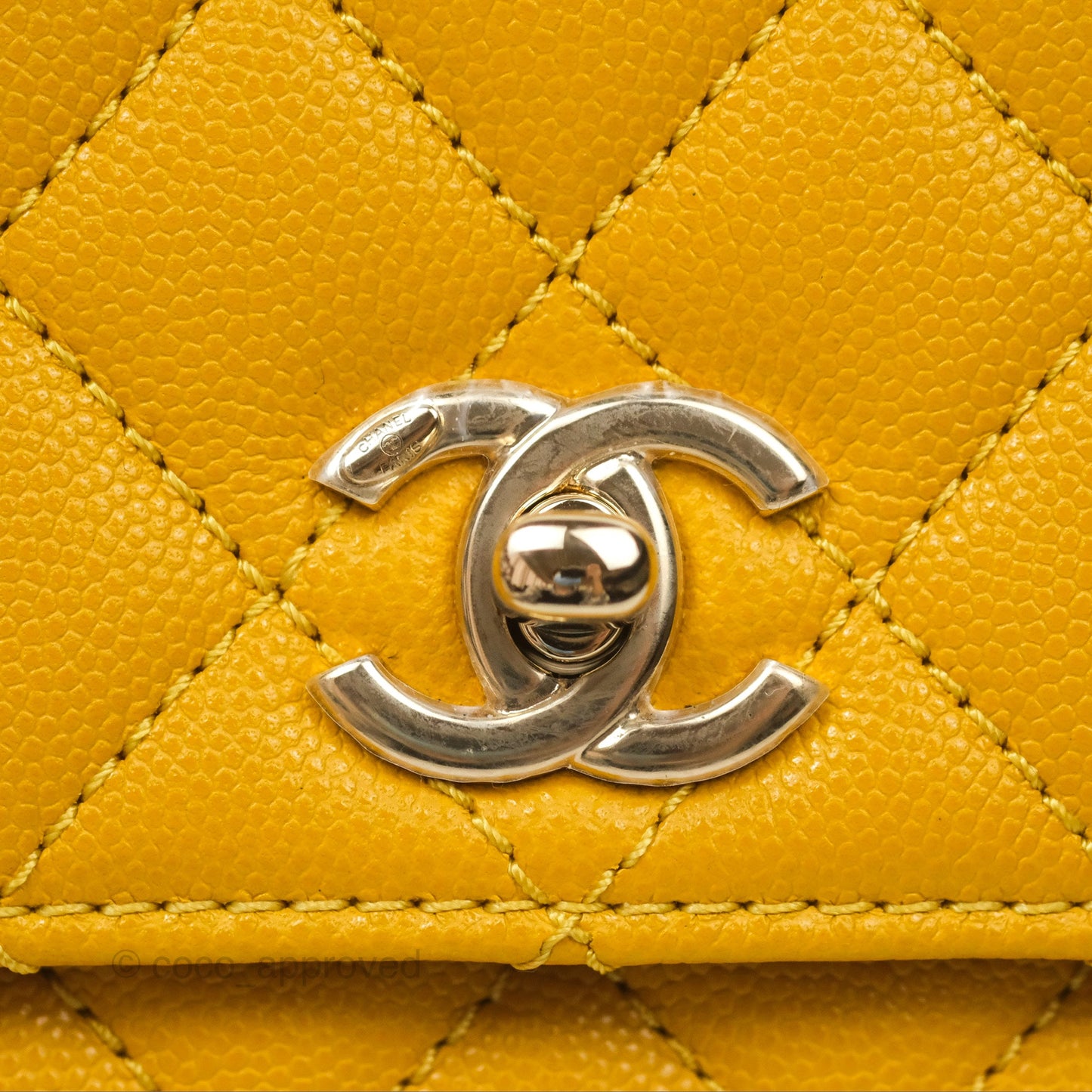 Chanel Small Coco Handle Mustard Yellow Caviar Gold Hardware