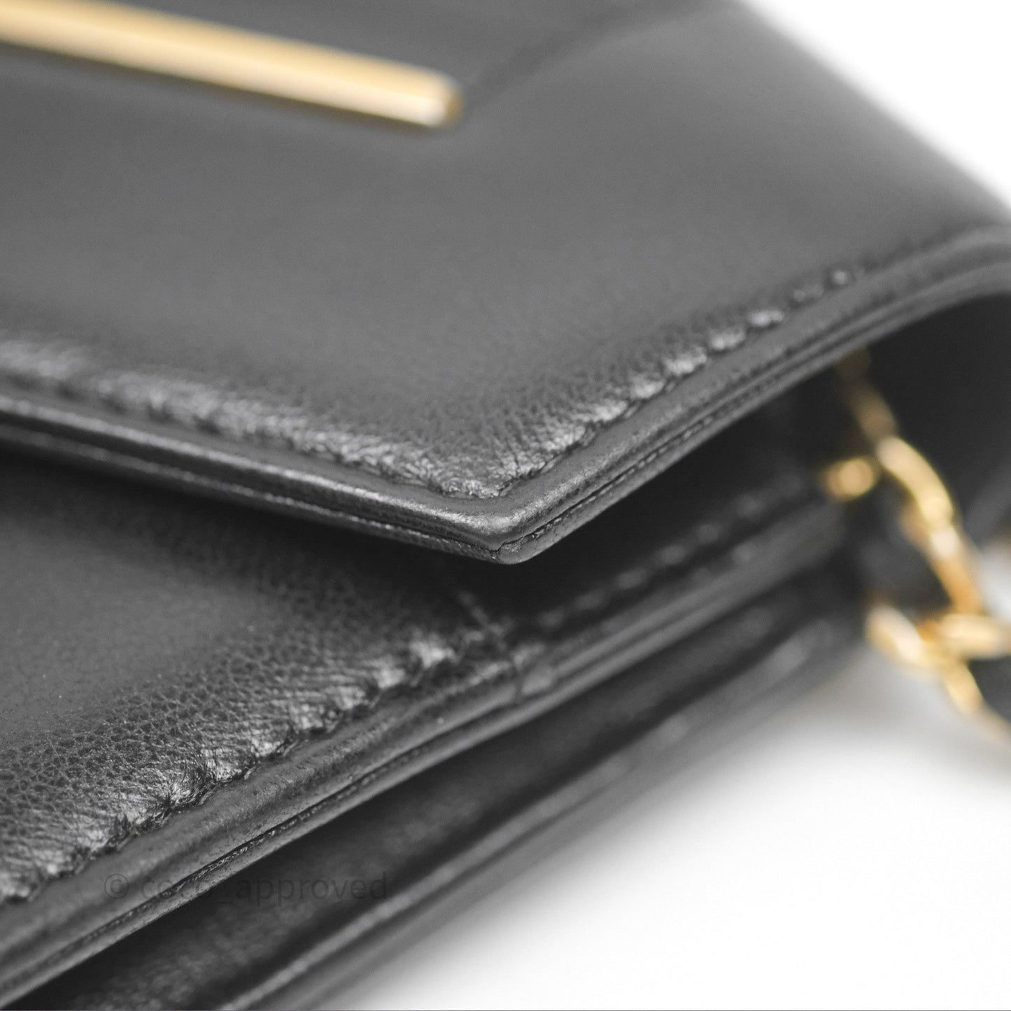 Chanel Reversed Chevron Wallet On Chain WOC Black Lambskin Aged Gold Hardware