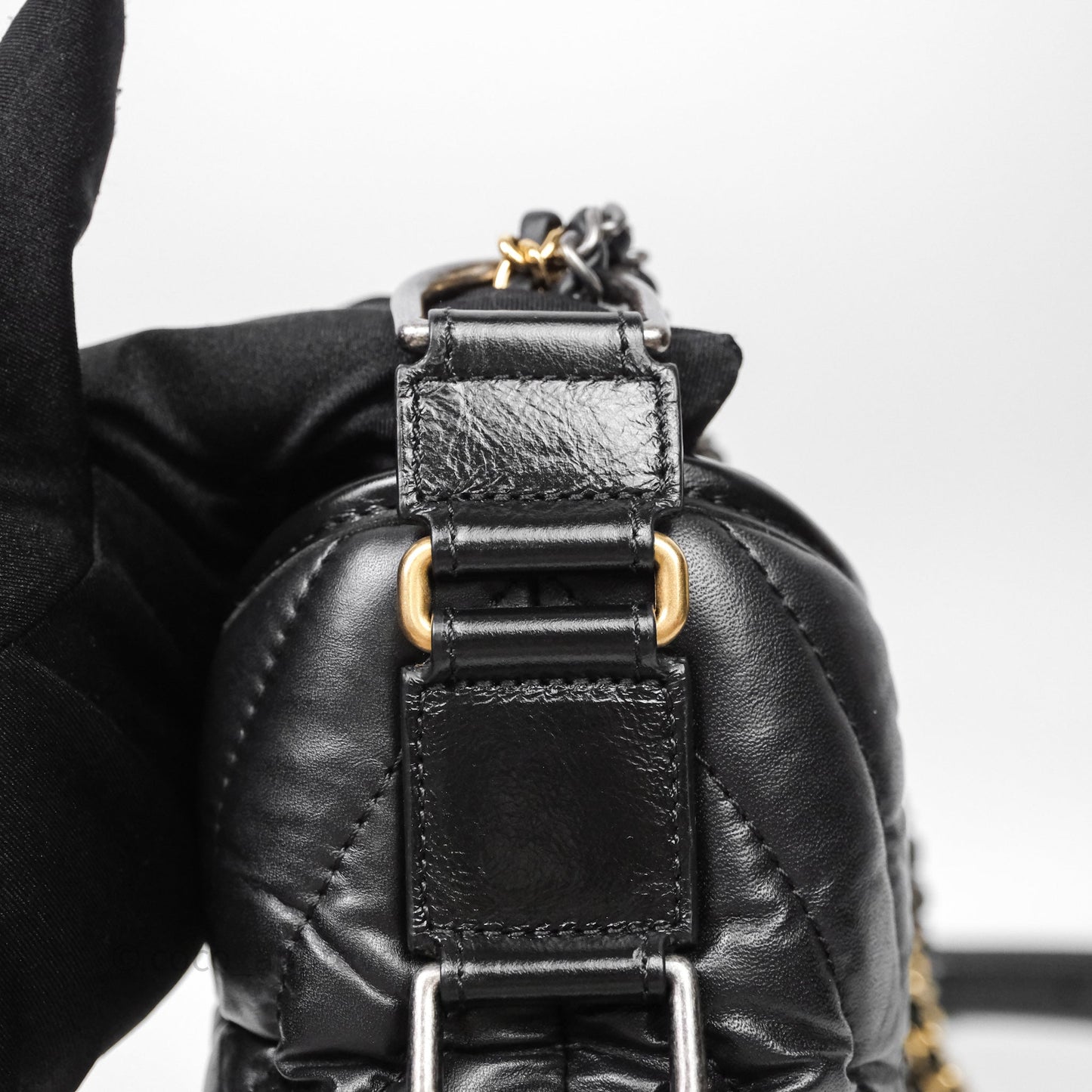 Chanel Small Gabrielle Hobo Chevron Black Aged Calfskin