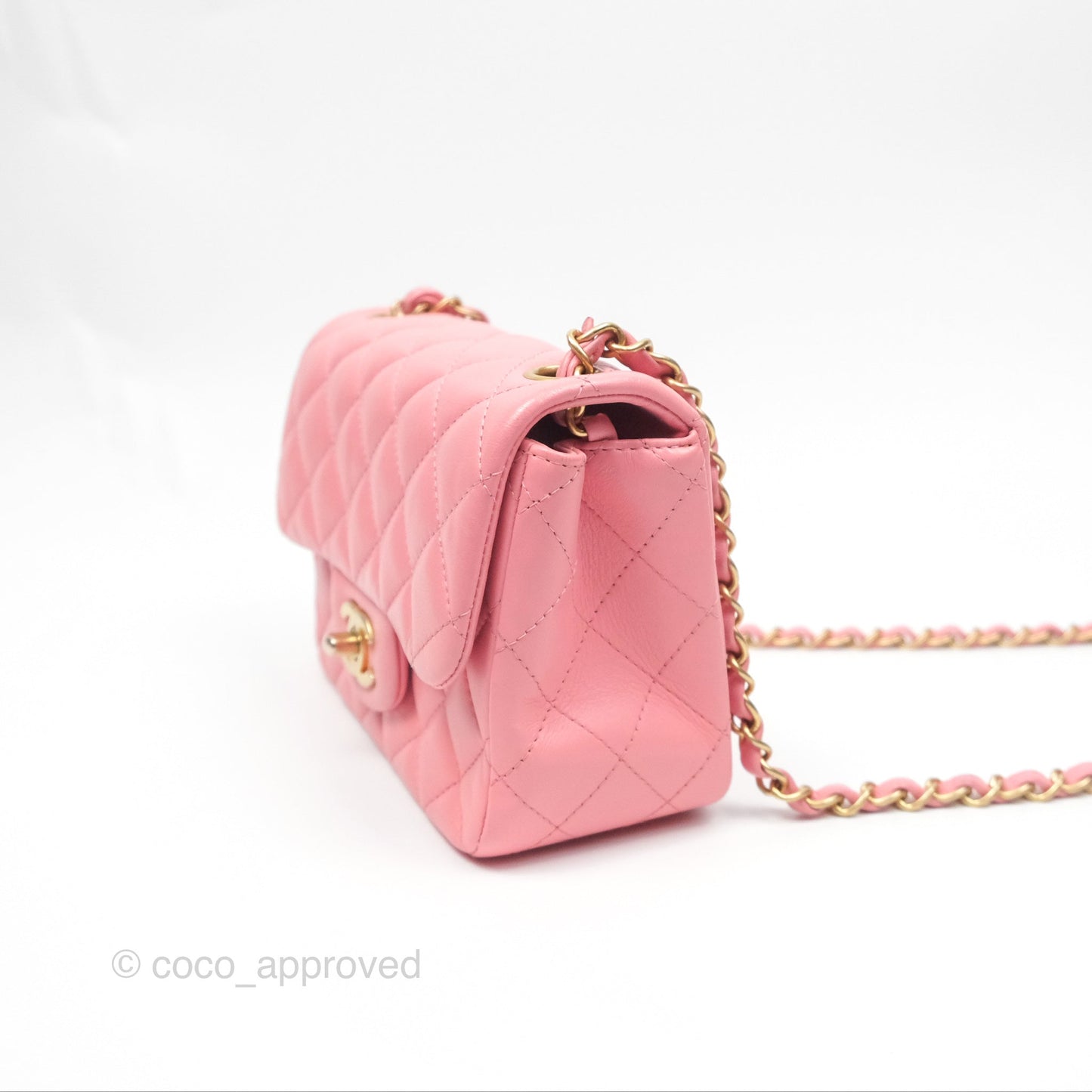 Chanel Mini Square Pink Lambskin Aged Gold Hardware