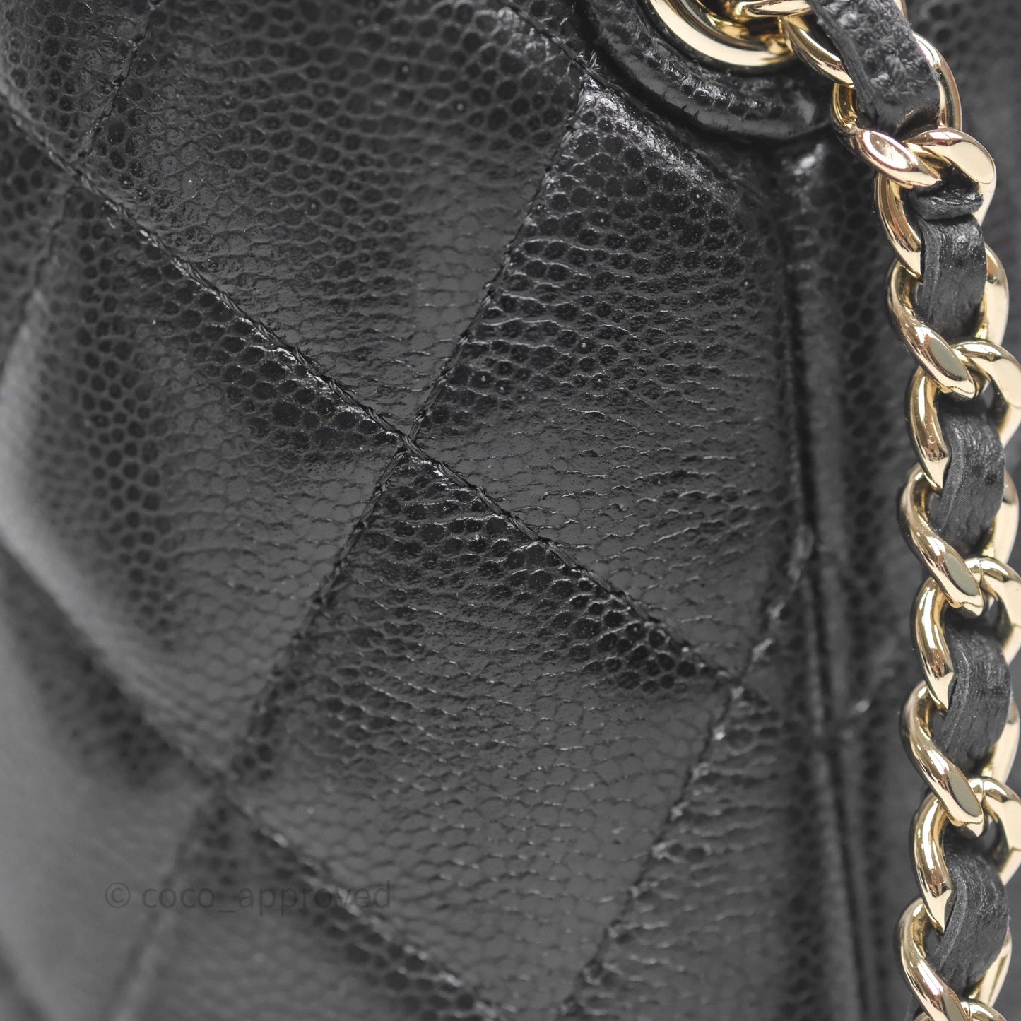 Chanel Quilted Hobo With Chain Black Caviar Gold Hardware