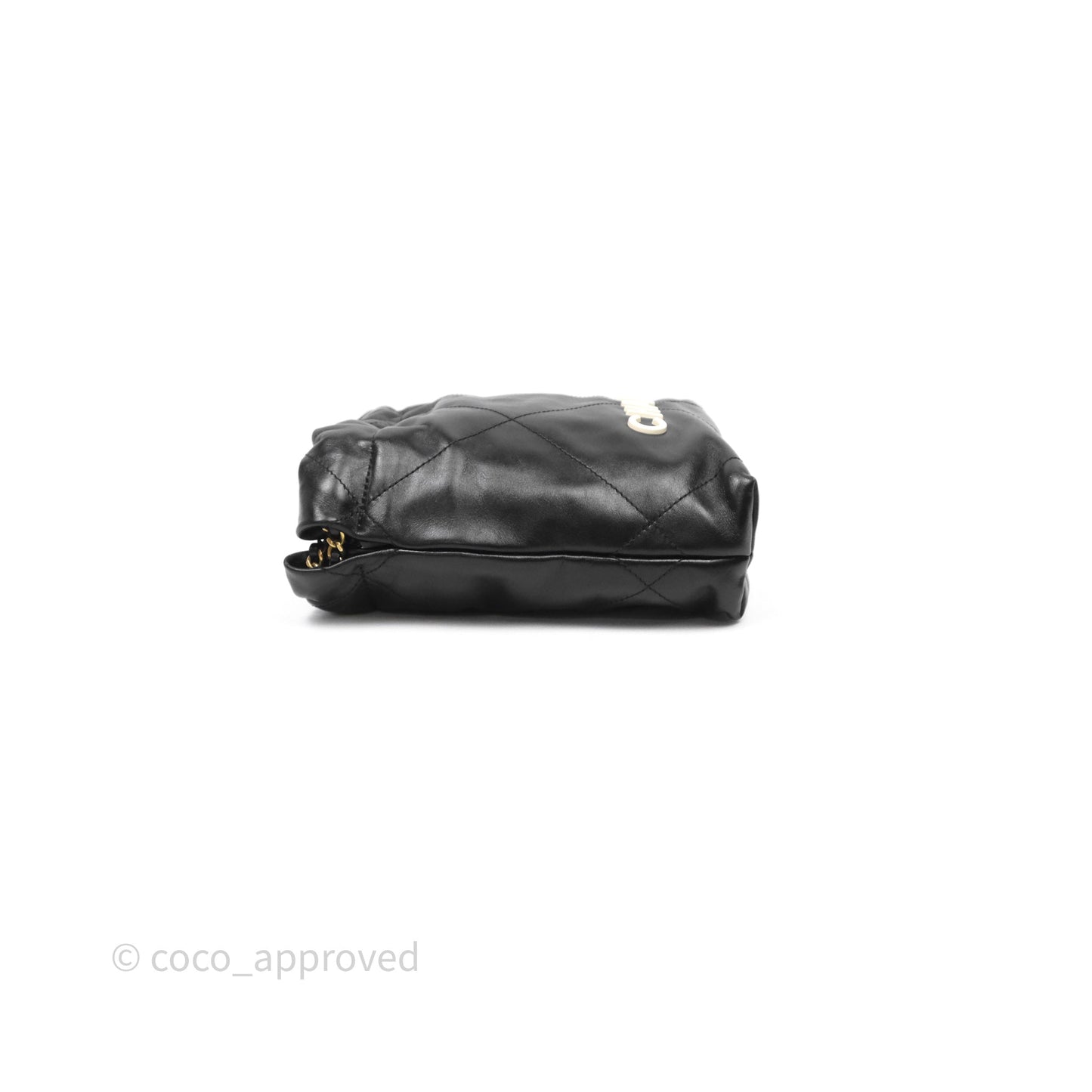Chanel 22 Mini Bag Black Crumpled Calfskin White Lacquered Metal Logo