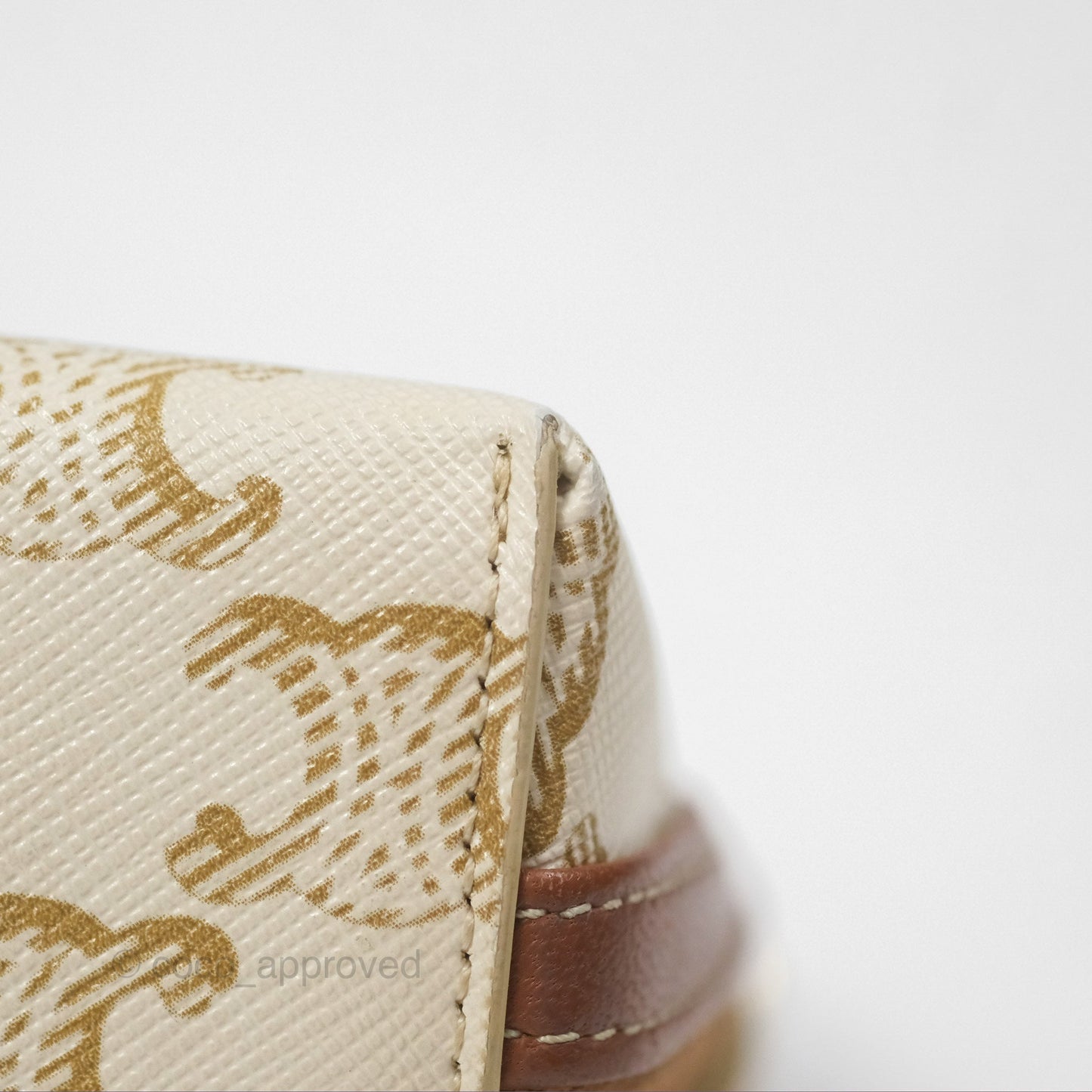 Celine Clutch With Chain Triomphe Canvas Lambskin White/Tan