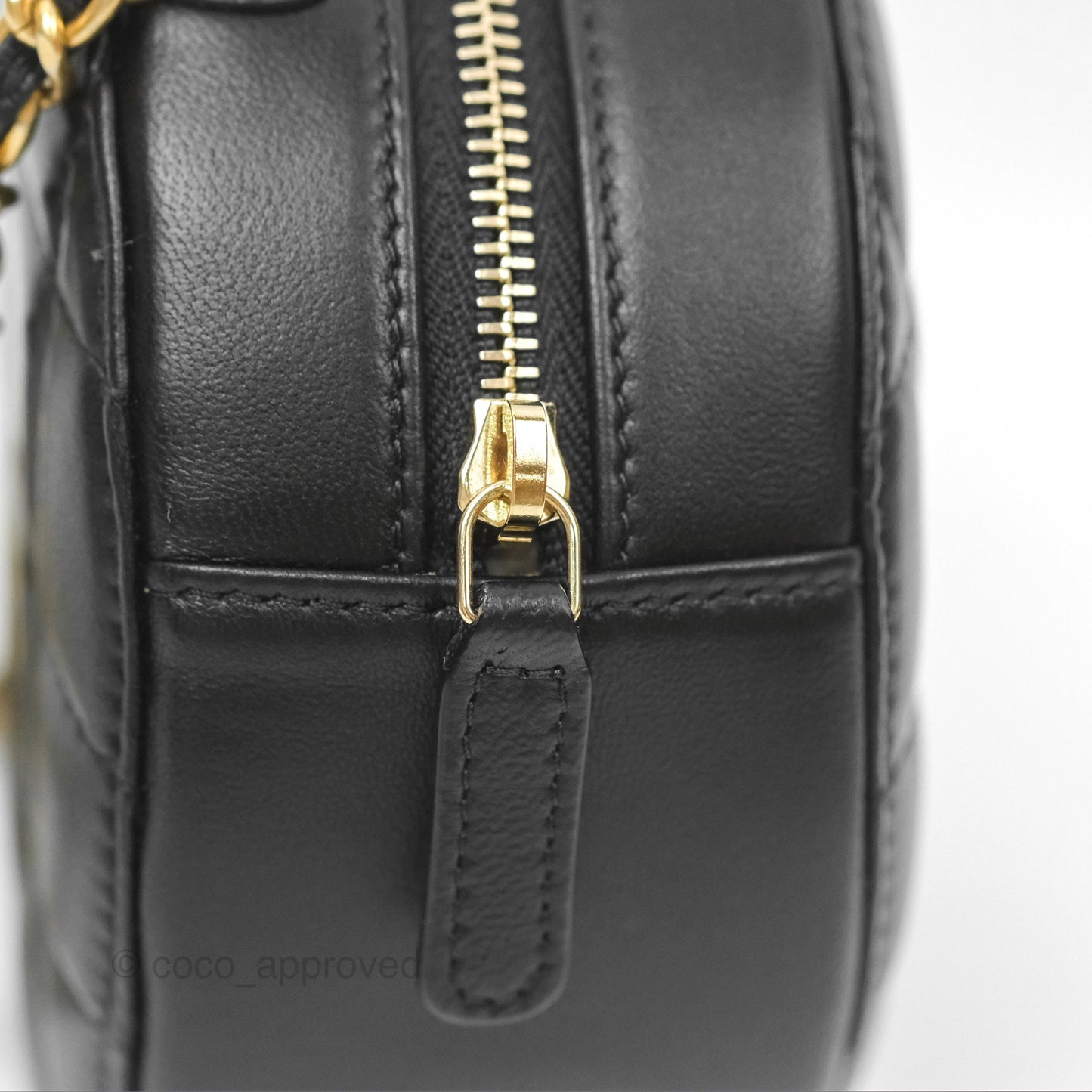 Chanel Quilted Round Pearl Crush Clutch With Chain Black Lambskin Aged Gold Hardware