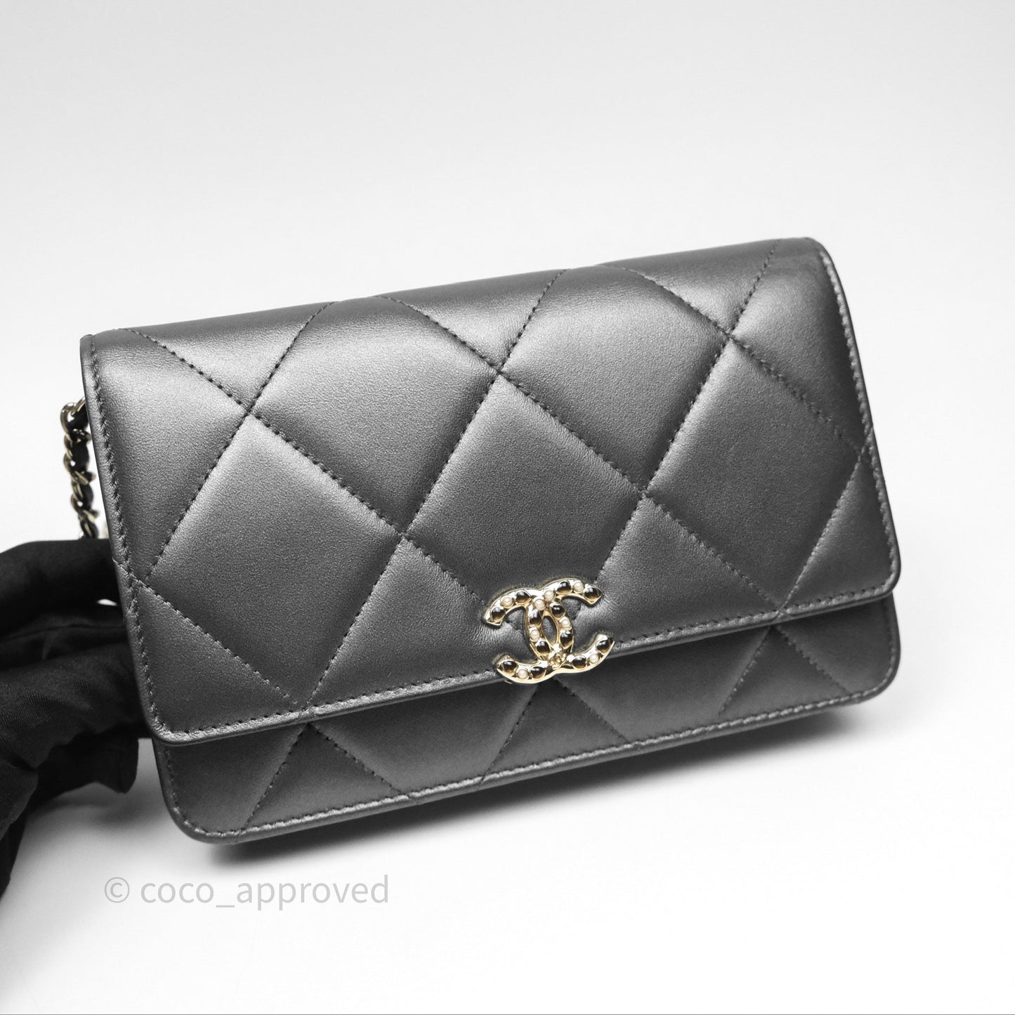 Chanel Wallet On Chain WOC Iridescent Dark Grey Lambskin Gold Hardware