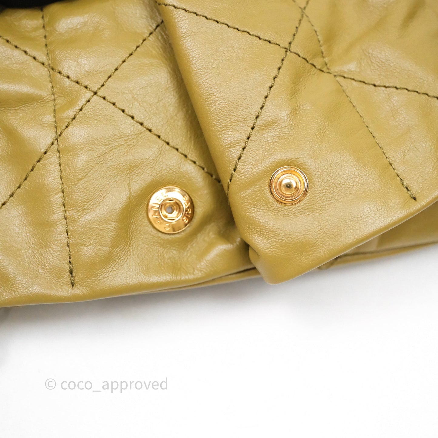 Chanel 22 Bag Medium Crumpled Olive Green Calfskin Aged Gold Hardware