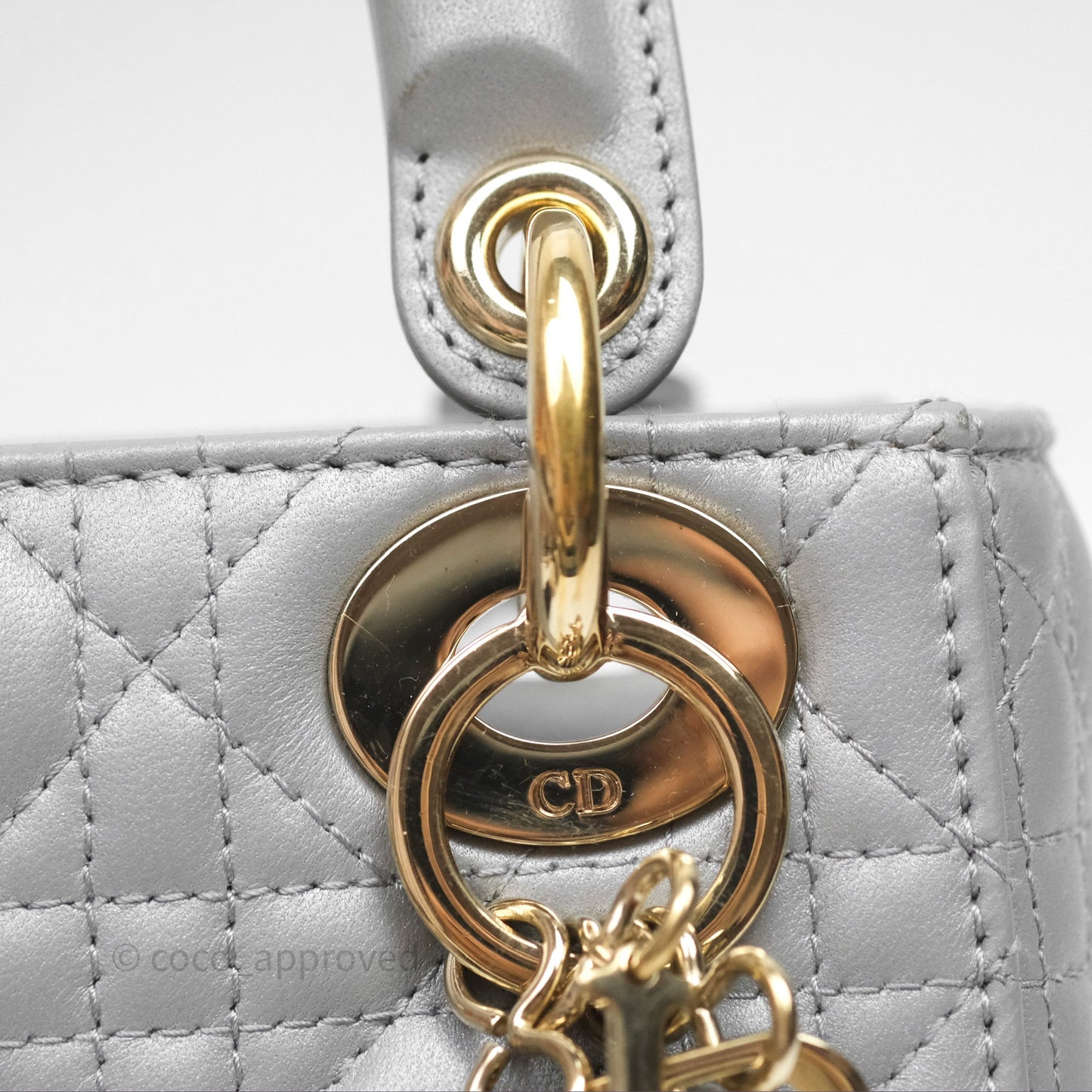 Christian Dior Mini Lady Dior Iridescent Grey Lambskin Cannage Gold Hardware