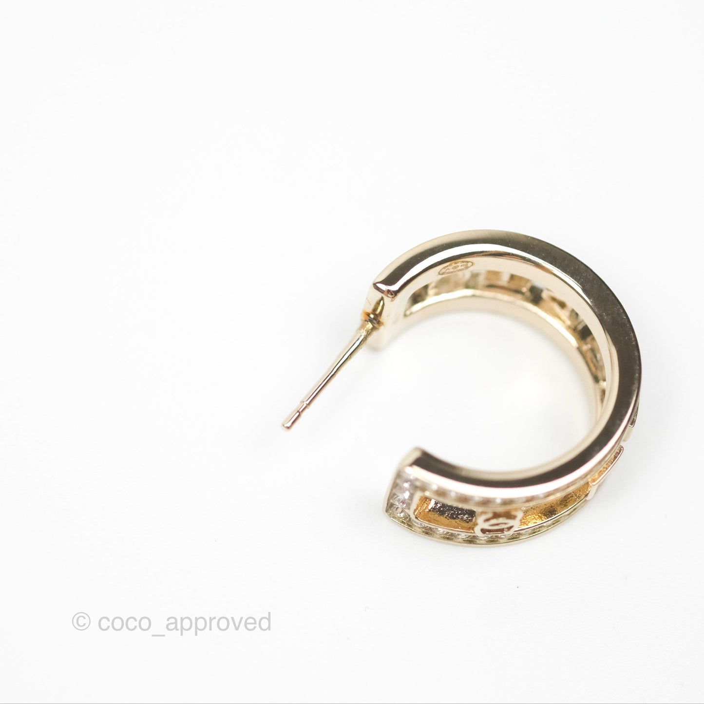 Chanel Logo Crystal Hoop Earrings Gold Hardware 21V